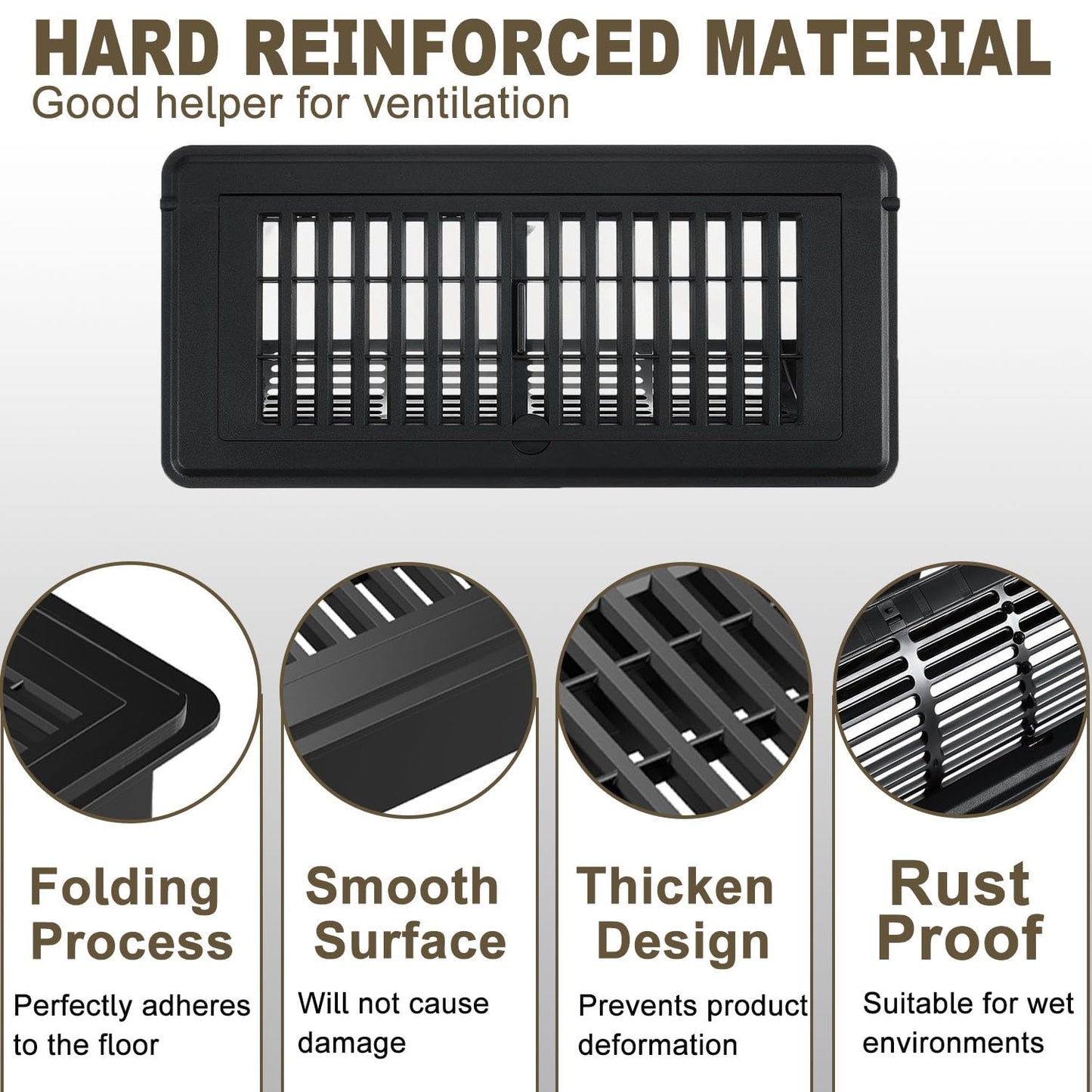 2-in-1 Vent Deflector & Floor Vent Cover, 2 Pack | Tool-Free Installation, Adjustable 4x10 Floor Register for Home, Office, Ceiling | Rustproof ABS Material, Energy-Saving Airflow Control (Black)