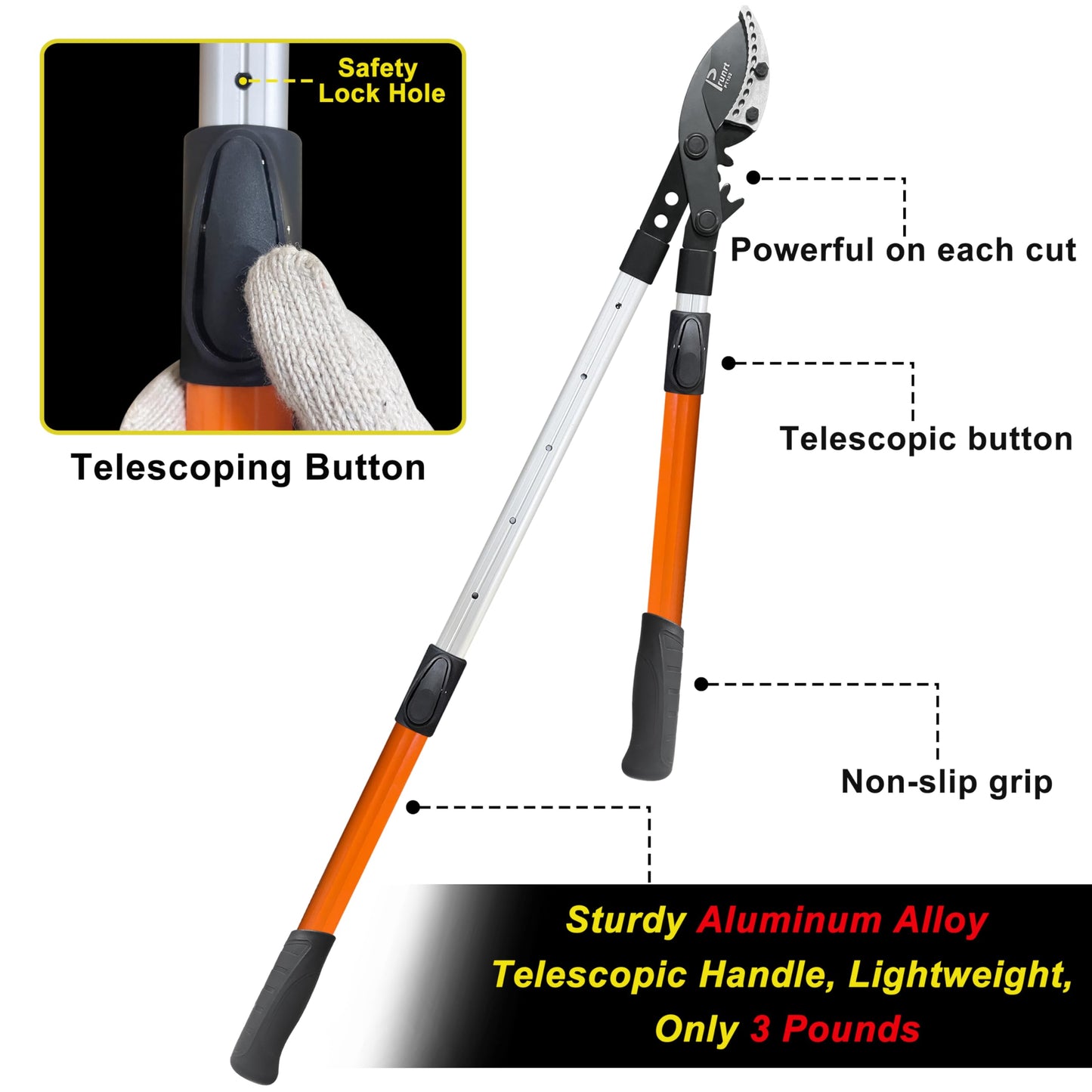 Prunrt Loppers for Tree Trimming Heavy Duty, 26-40 Inch Handle Telescopic Tree Trimmer, Sync Drive Power Lever Pruner, 2 Inch Branch Cutter