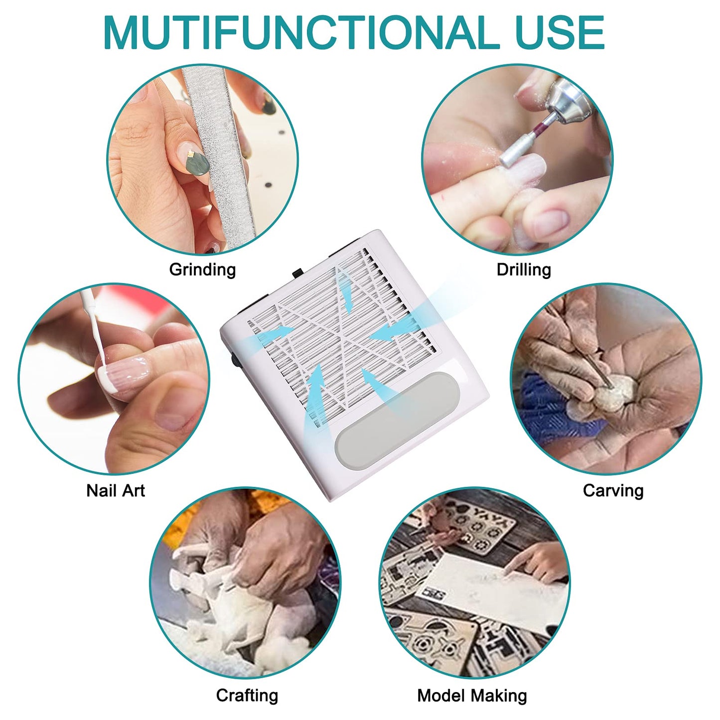 Biutee Nail Dust Collector with 2 Reusable Filter, 80W Electric Nail Vacuum Cleaner Dust Fan Suction Machine for Manicure Acrylic Gel Nails Polishing, Low Noise, Salon Home