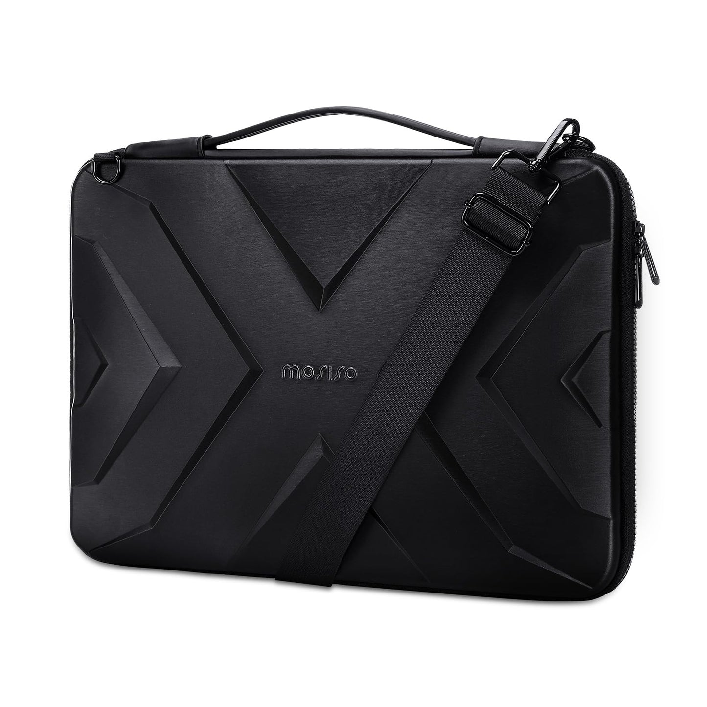 MOSISO Hard Shell Laptop Sleeve Shoulder Bag, 15.6 inch Computer Bag Compatible with MacBook, HP, Dell, Lenovo, Asus, Notebook, 16 inch Symmetric Geometric Waterproof EVA Carrying Case, Black
