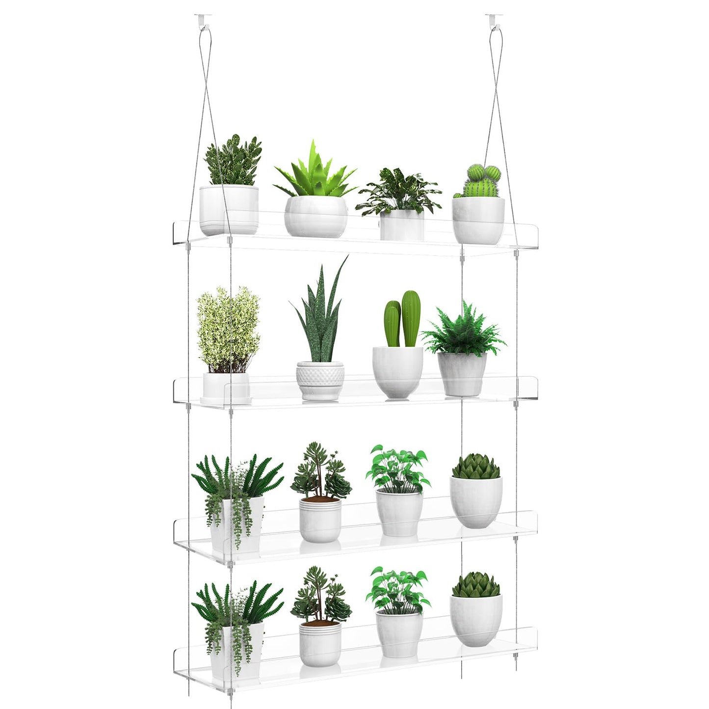 Hanging Clear Plant Shelves for Windows, 4-Tier Acrylic Window Wall Plant Stand Shelf for Kitchen Window Indoor Gardens, Flower, Succulents, Herb, Seedling Organization, and Plants Pots Display