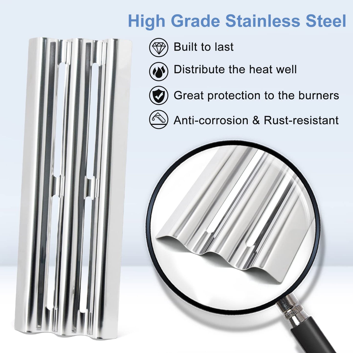 Criditpid BBQ Heat Sear Plate Replacement for Napoleon LEX, Legend, Mirage, Lifestyle Series of 485, 605, 730 Models, 16 1/2 x 6” Stainless Steel Heat Shield Flame Tamer, 3-Pack.