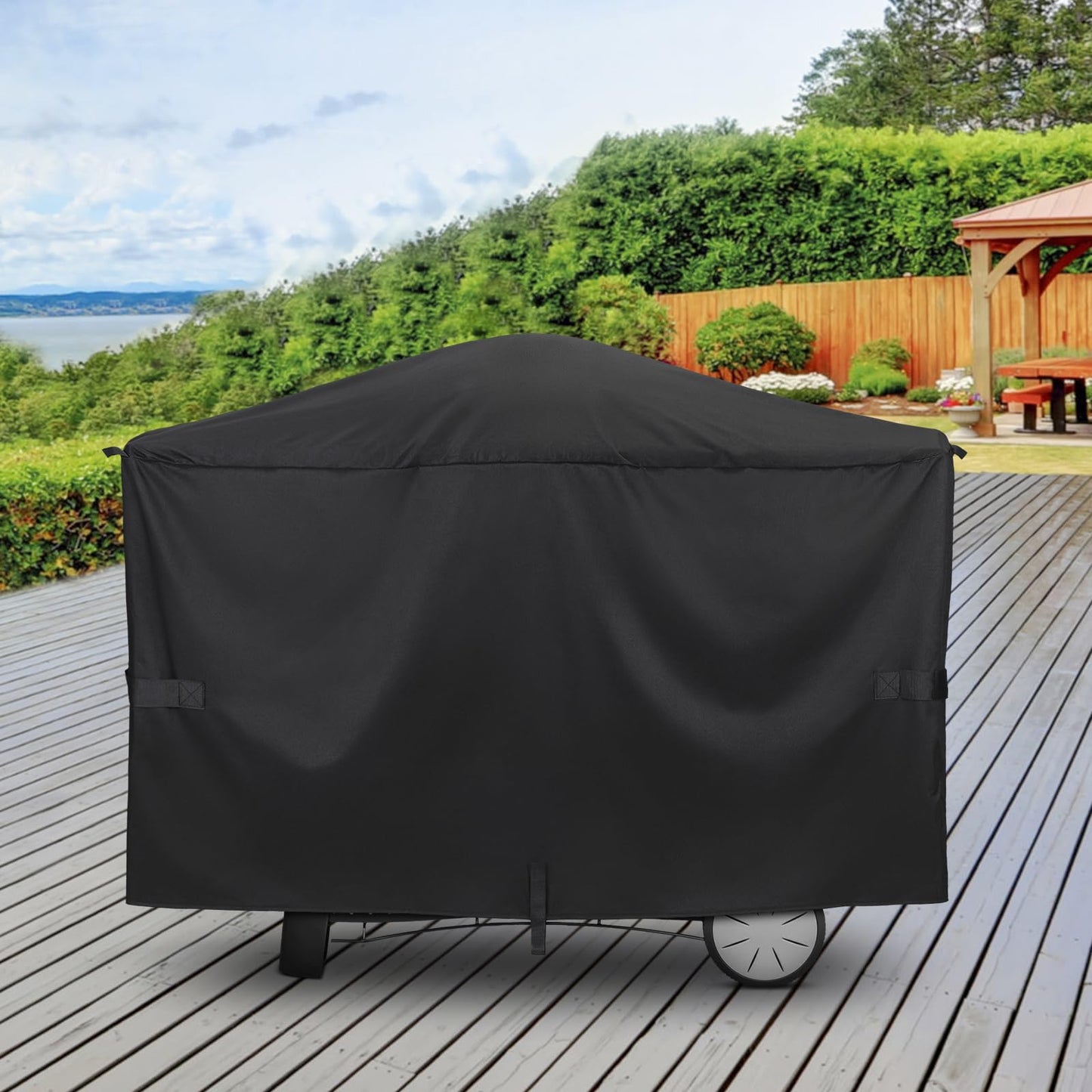 Unicook Grill Cover Compatible with Weber Q2000 Q300 Q3000 Q3200 Series with Cart, Compared to Weber 7112, Heavy Duty Waterproof Full Length BBQ Grill Cover 57 Inch, All Weather Protection, Black