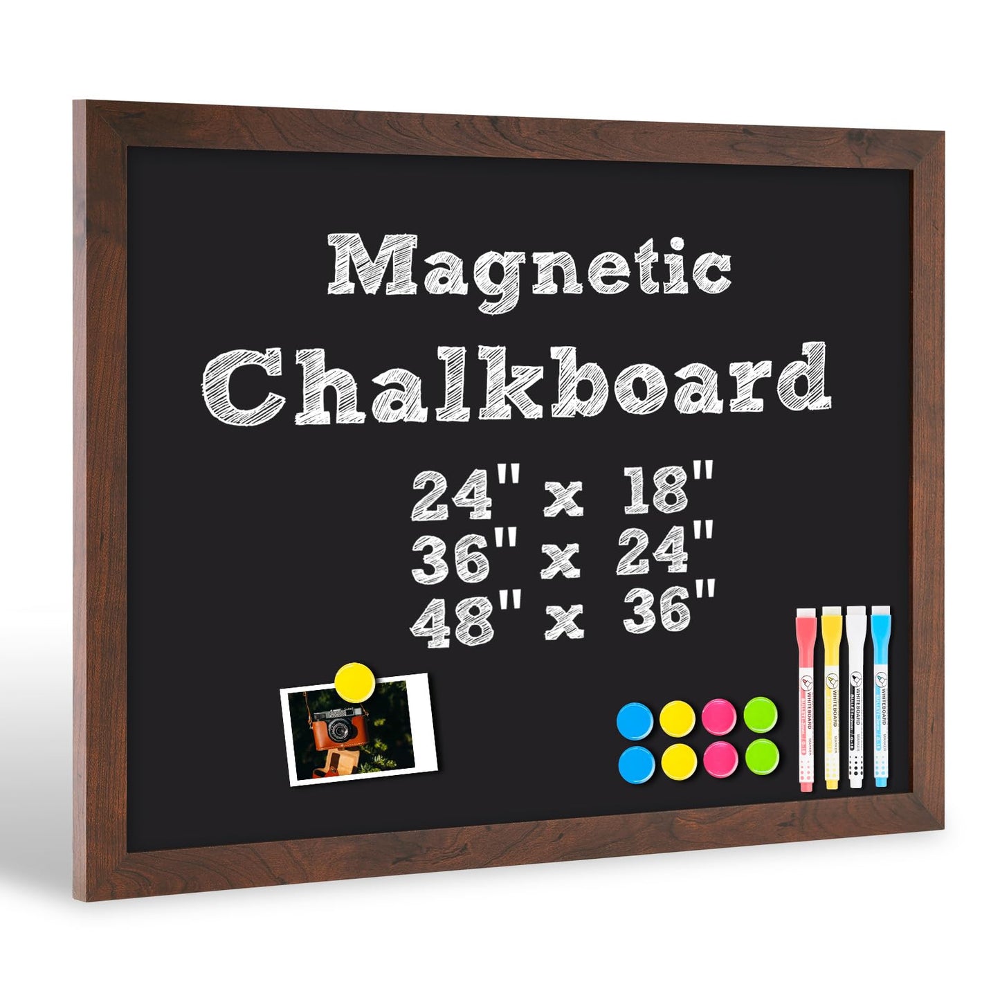 AMUSIGHT Chalk Board 36" x 24" Magnetic Chalkboard for Wall, Rustic Brown Framed Blackboard, Hanging Black Chalkboards for Home Décor, Restaurant & Café Menus, 4 Markers 8 Magnets