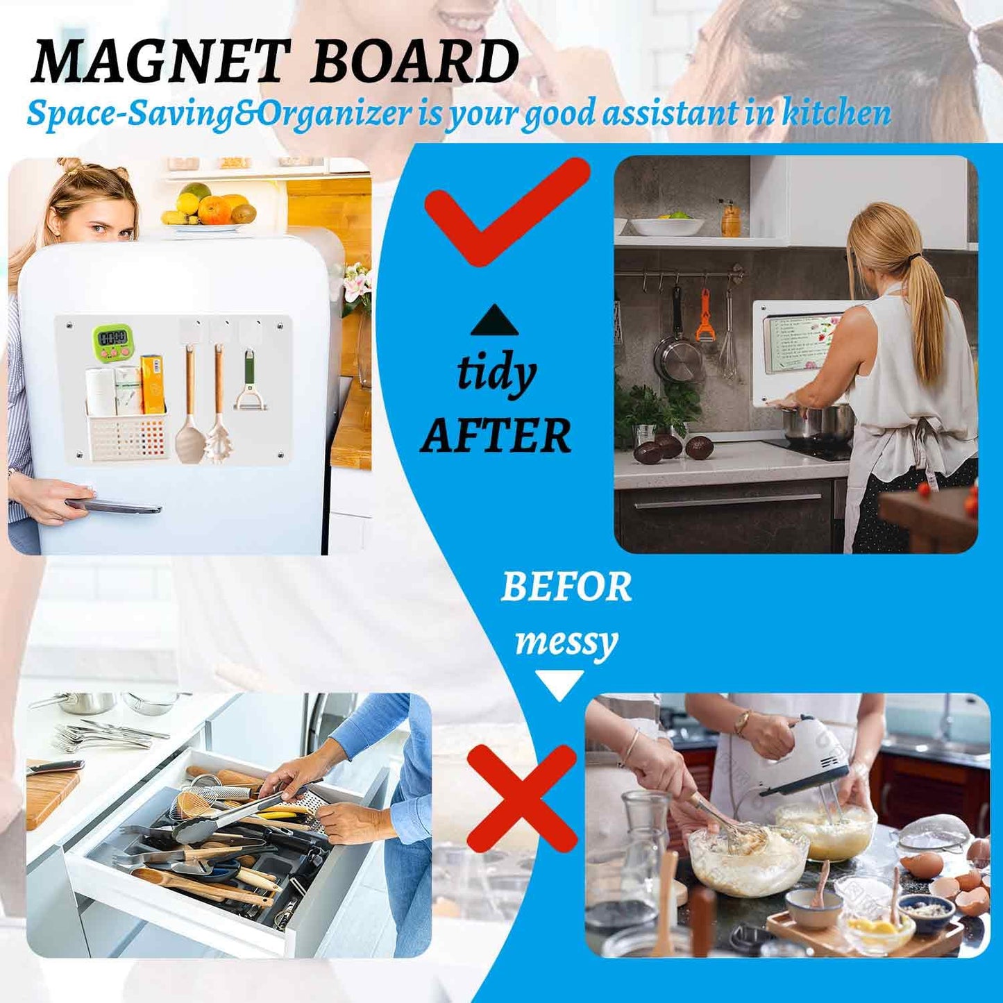 HAOIVE Magnetic Board 17.5" X 11.7" Magnet Board for Wall Stainless Steel Metal Magnetic Board for Wall for Magnet Display Photos Office Supplies Kitchen Stuff Bulletin Board Vision Board(White 2PC)