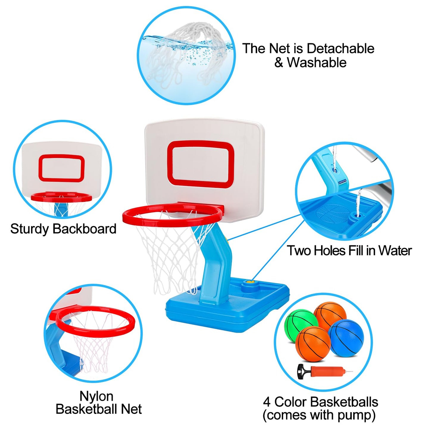 Basketball Hoop Indoor for Toddler Toys 3-5 5-8 Adjustable Portable Basketball Net Set Pool Outdoor Backyard Toy Mini Hoop Basket Ball Game for Kids Age 3 4 5 6 7 8 Year Old Boys Girls