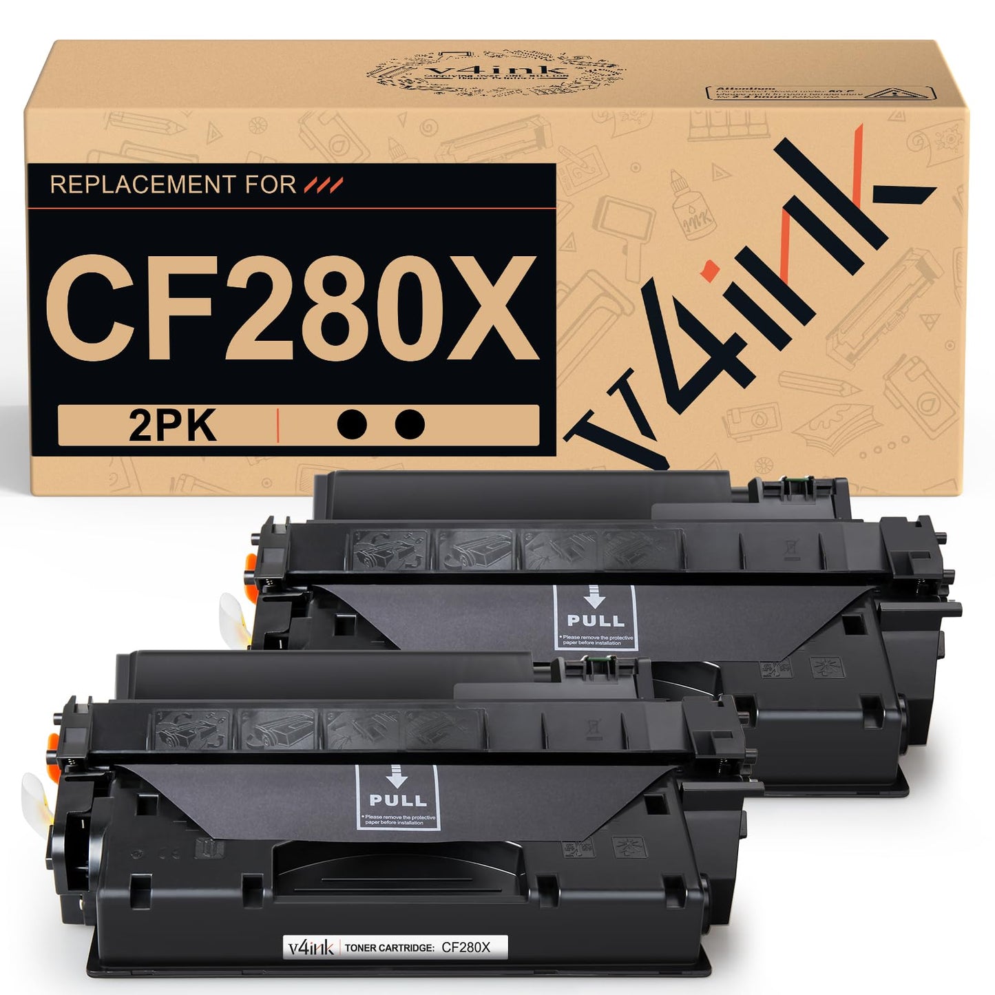 V4INK 2 Pack Compatible Replacement for HP 80X CF280X Toner Cartridge - for use in HP LaserJet Pro 400 M401dne, HP Pro 400 M401n, HP Pro 400 M401dw, HP Pro 400 MFP M425dn Series Printers