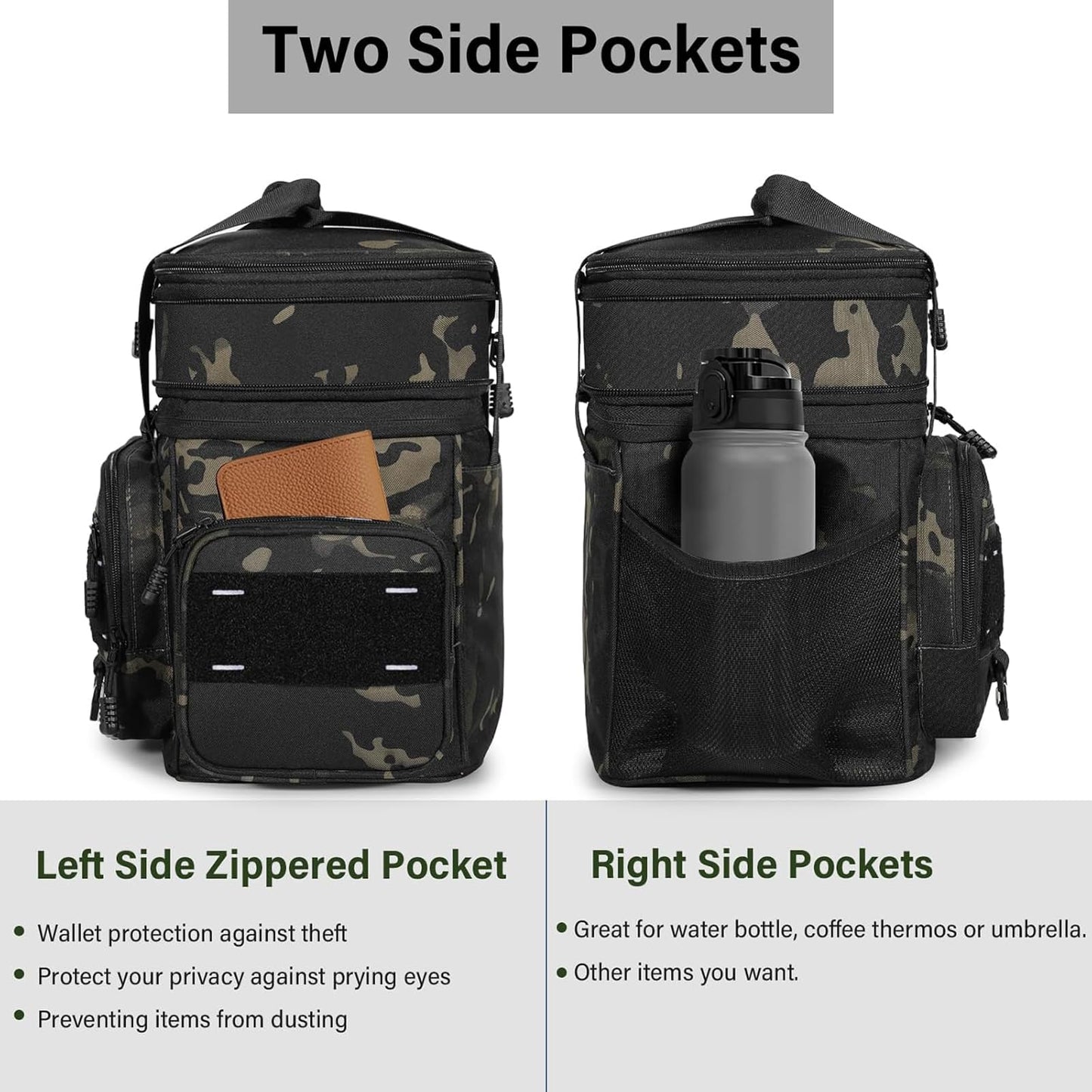 Expandable Tactical Lunch Box, XLarge Insulated Lunch Cooler Bag Heavy Duty Leakproof Lunch Pail for Men Adults Work Office Outdoor Picnic Trips,25L,Black-Camo
