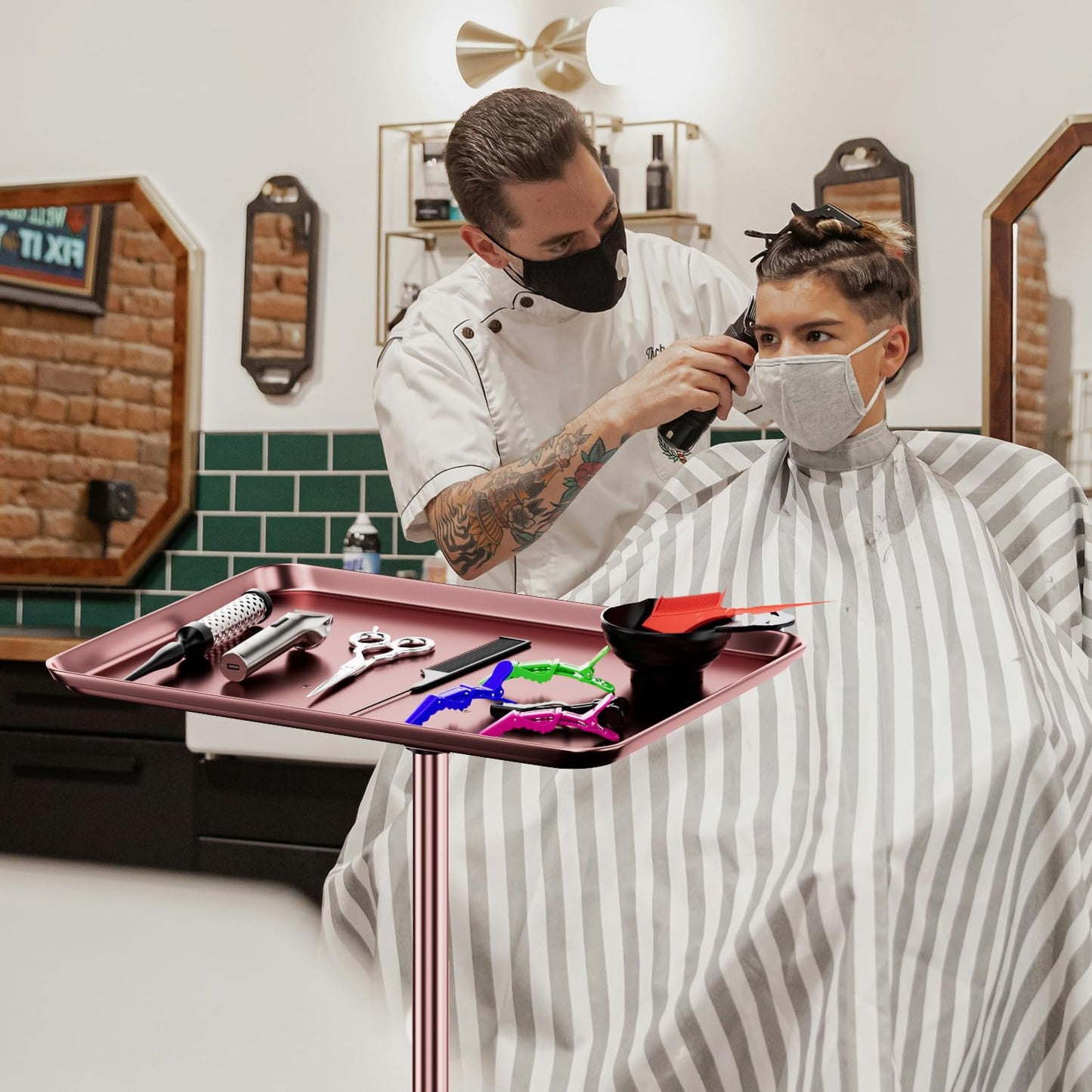 Salon Tray Cart Tattoo Tray Rolling Tray Spa Tray, Dental Tray Height Adjustable, Salon Tray on Wheels Hairstylist Salon Trolley Cart,Rose Gold