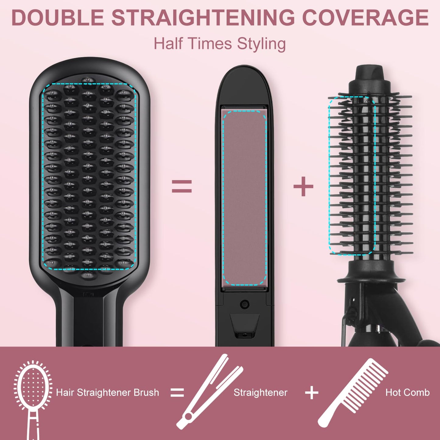 Hair Straightener Brush - SIQUER Ionic Hair Straightening Brush with 13 Temps LCD Display 45s Fast Heating 60mins Auto-Off Anti-Scald Ceramic Hair Straightener Comb for Home Salon, Black