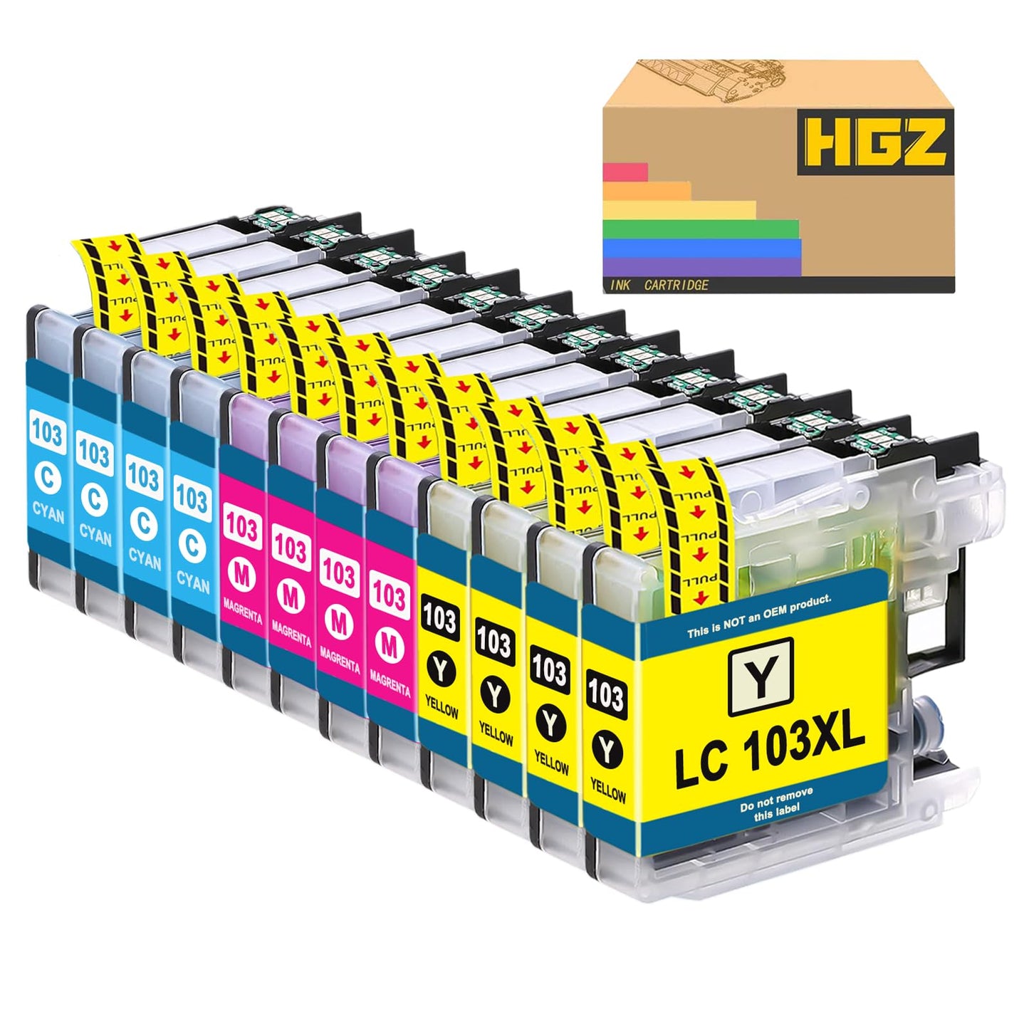 HGZ 12 Pack LC103XL Compatible Ink Cartridge Replacement for LC103 LC103XL Color Ink Cartridge for MFC J870DW J450DW J470DW J650DW J4410DW J4510DW J4710DW J6720 (4 Cyan, 4 Magenta, 4 Yellow)