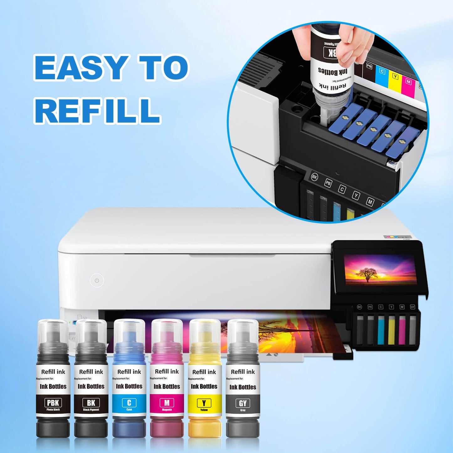 JoyPrinting Compatible Ink Replacement for 552 Ink Refill Bottles 6-Pack T552 Ink Work for ET-8550 ET-8500 ET8550 ET8500 Printers (Black, Photo Black, Cyan, Magenta, Yellow, Gray)
