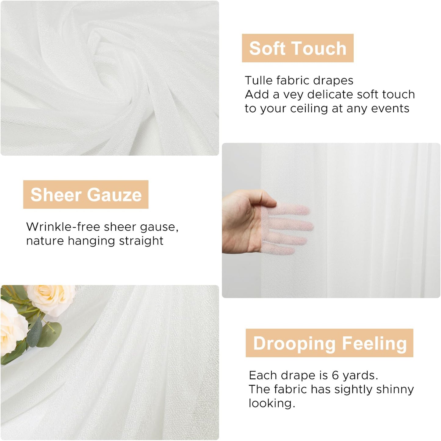 Wokceer Wedding Arch Draping Fabric 2 Panels 28.7" x 20FT Ivory Drapes Sheer Fabric Backdrop Arch Draping Fabric for Wedding Ceremony Birthday Party Bridal Shower Decoration