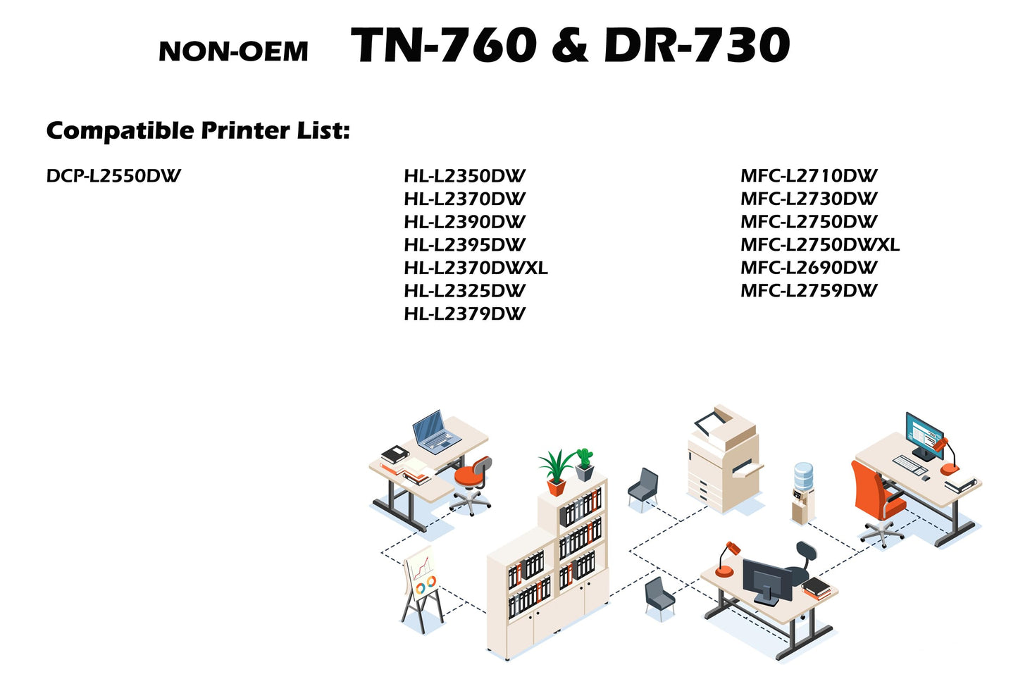 Compatible Replacement for DR730 Drum Unit DR-730 TN760 TN-760 TN-730 Toner Cartridge - DCP-L2550DW HL-L2350DW L2395DW L2390DW HL-L2370DW MFC-L2710DW MFC-L2750DW MFC-L2730DW (1 Drum & 2 Toner)
