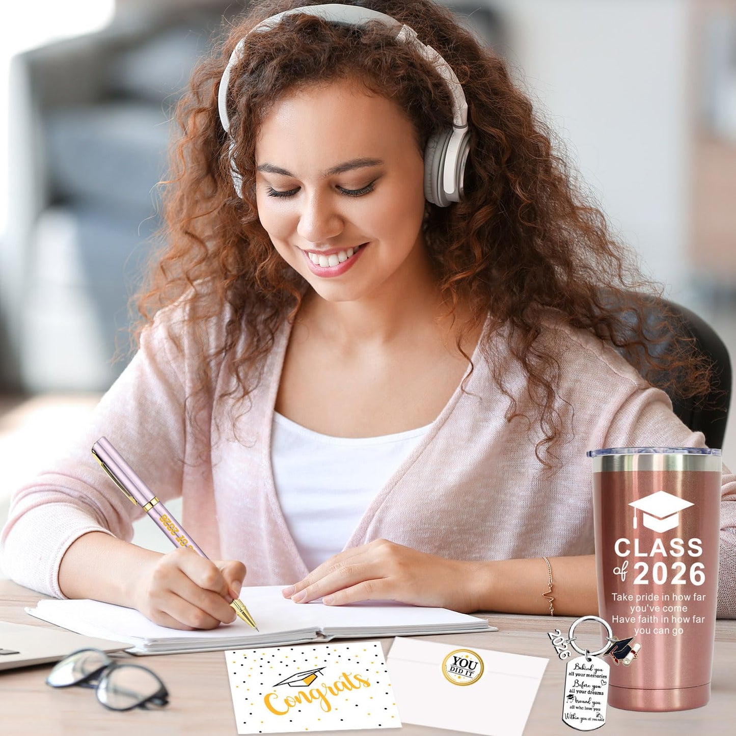 2 Pack Graduation Gifts, Class of 2026 Graduation Travel Tumbler, Inspirational 2026 Grad Gifts for Him Her High School Colleage Students Daughter Son Friends Master Gifts(Rose Gold & Black)