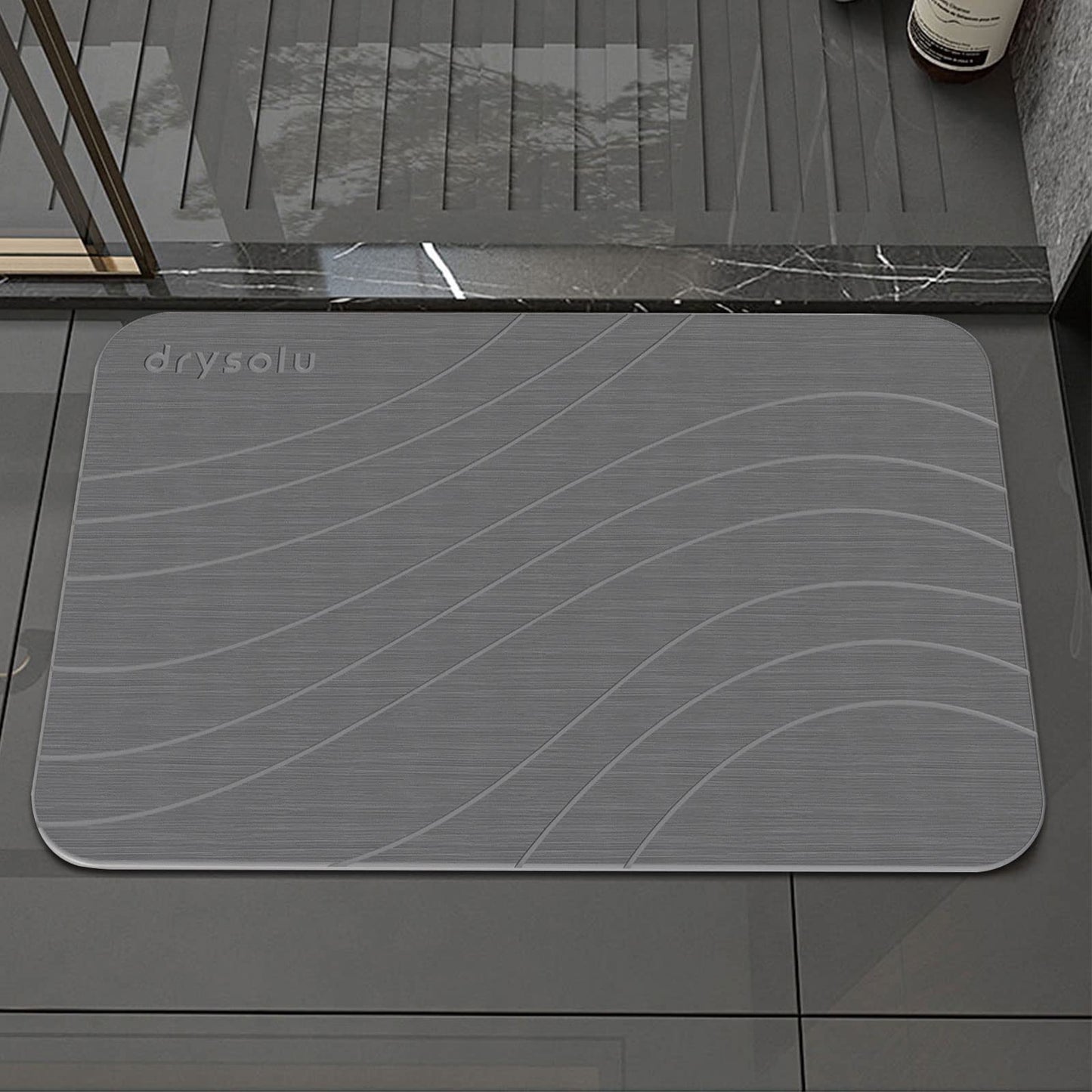 DRYSOLU Stone Bath Mat Diatomaceous Earth Bath Mat Stone Shower Mat Fast Water Drying Ultra Absorbent Pad Diatomite mat,Non-Slip Mat for Bathroom Shower,Kitchen,Pet,15.35x23.62in,Hard,Gray,1-Pack