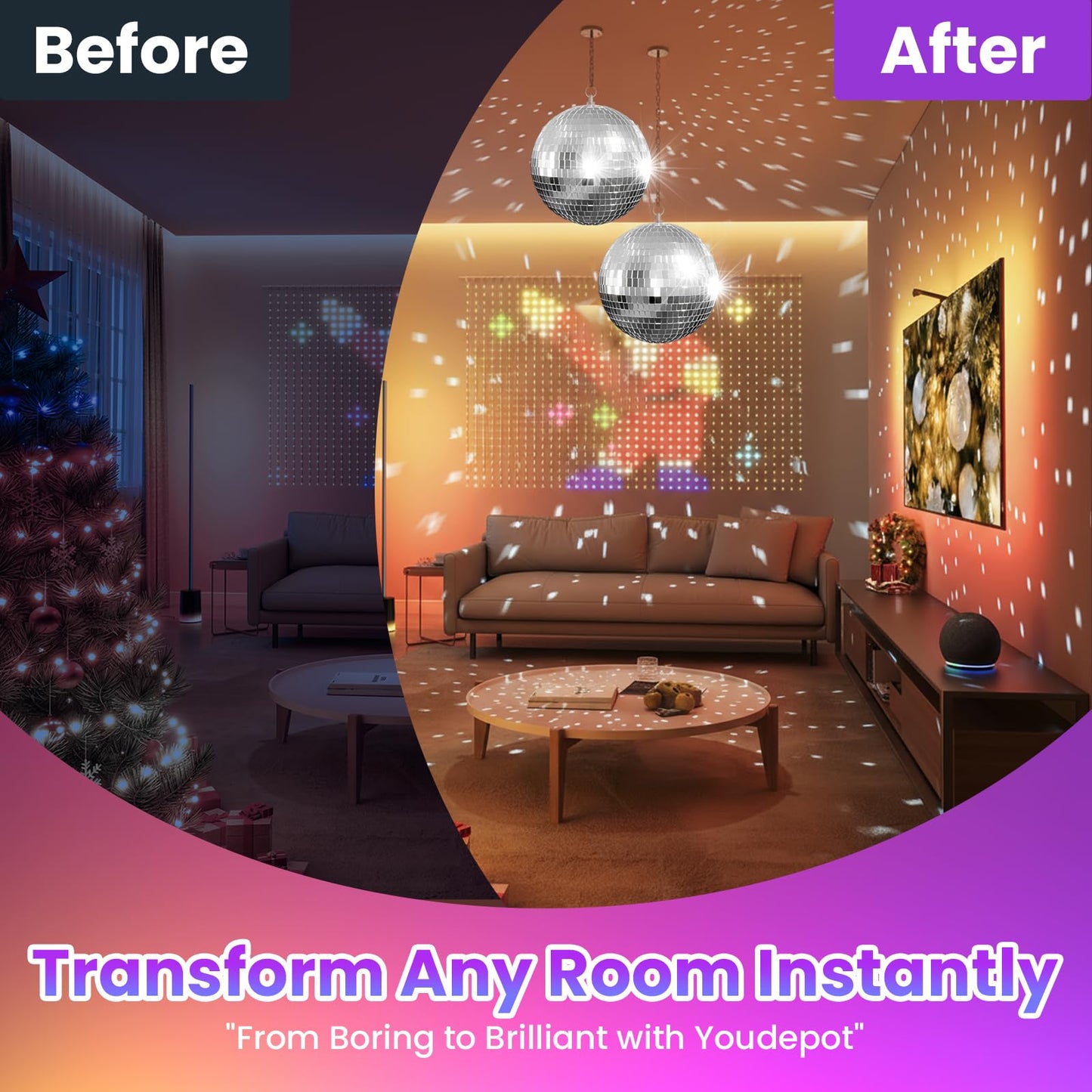 Youdepot 8-Inch Disco Ball 2-Pack – Silver Hanging Mirror Ball with String, Reflective Disco Ball Decorations for Weddings, Birthdays, Classrooms, Home, DIY, Indoor & Outdoor Events