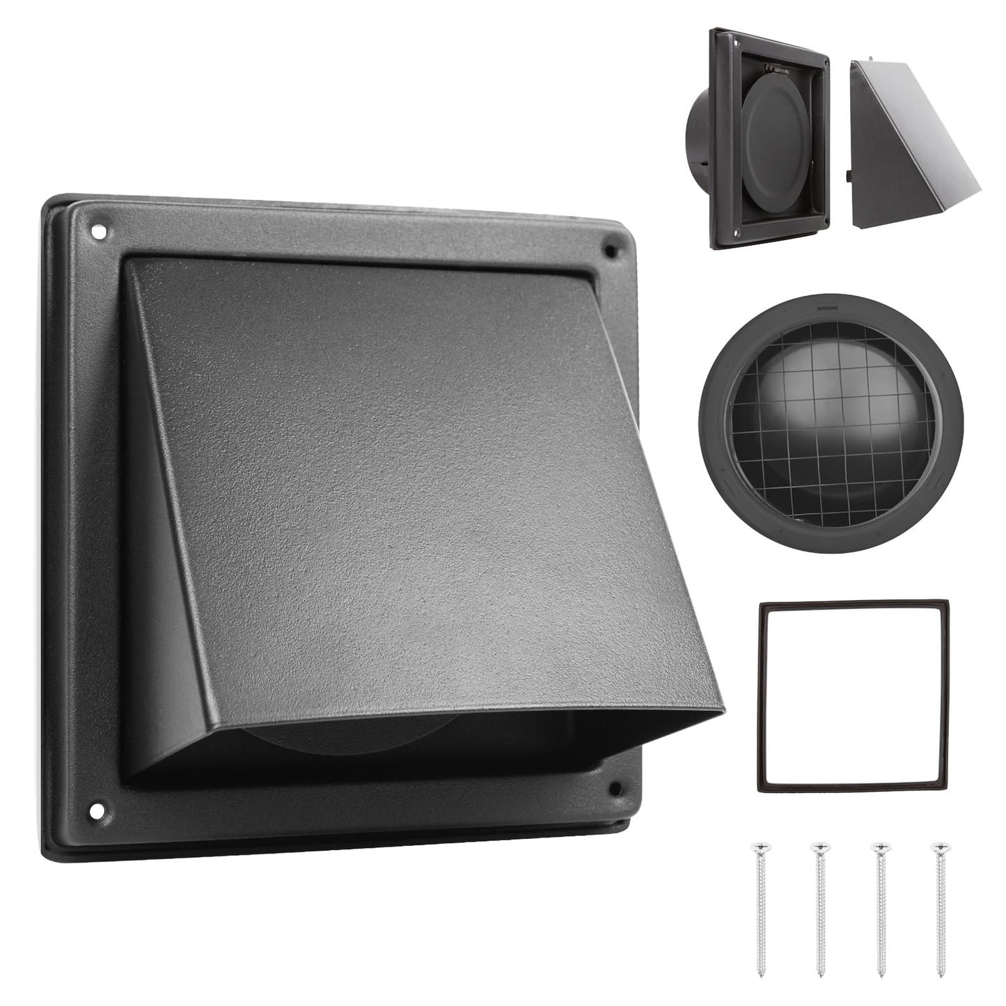 FRESH SPEED 4 Inch Black Dryer Vent Cover Outside Stainless Steel Wall Vent with Removable Cover and Bird Screen Mesh RAL9011