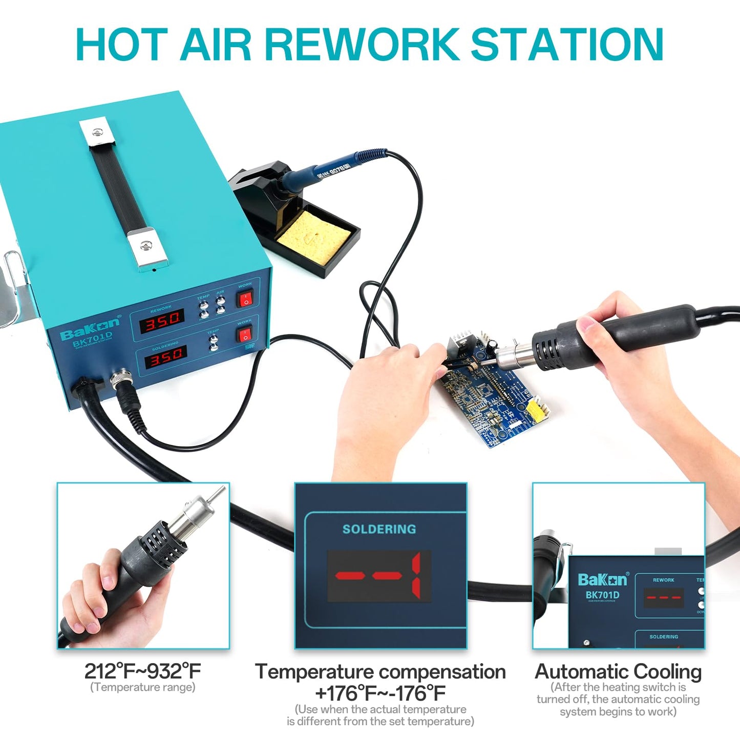 BK701D 700W Hot Air Soldering Station 2-in-1 Kit, SMD Hot Air Rework Soldering Station, Multiple Functions Electronics Kit, Led Digital Display, Knob Type Adjustable Temperature