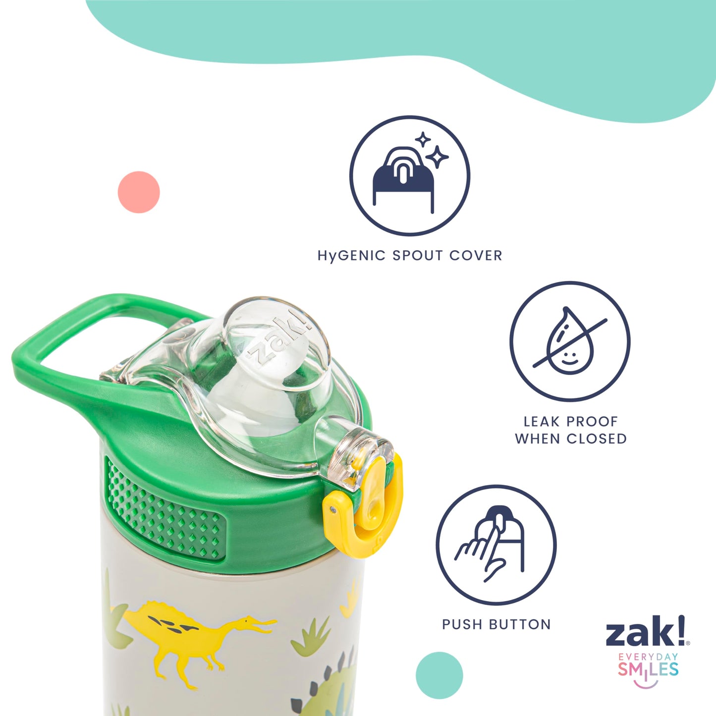 Zak Designs Disney and Pixar Toy Story Sage Kids Water Bottle for School or Travel, 14oz Stainless Steel Water Bottle with Straw, Handle, and Leak-Proof, Pop-Up Spout Cover (Woody, Buzz & Friends)