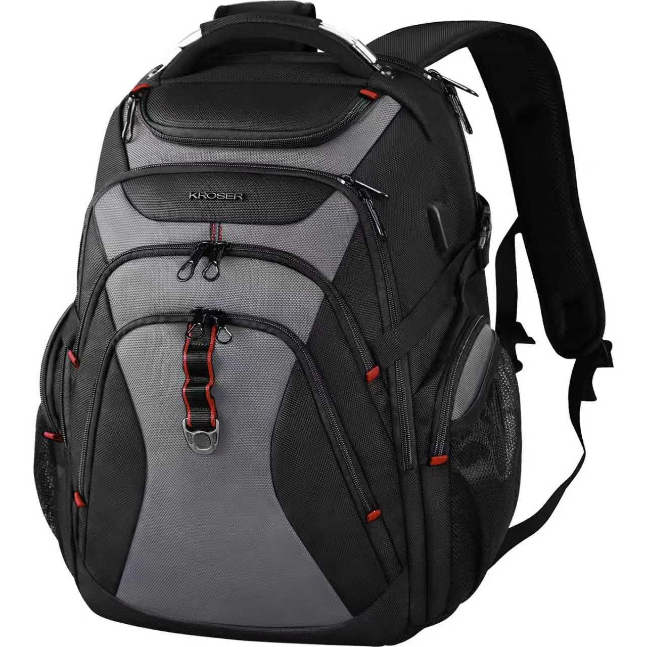 KROSER Hard Shell Travel Laptop Backpack, Water-Repellent Casual Daypack, Durable Business College Stylish Bag for Men and Women, 17.3 Inch ，Black Grey