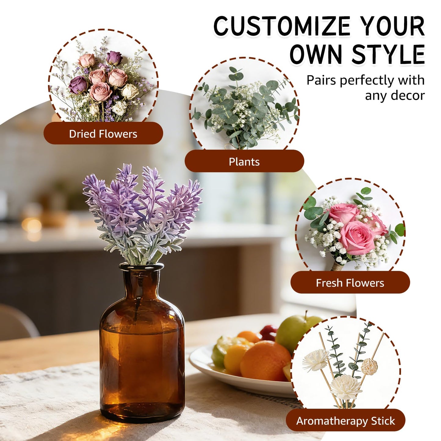 KEYWING Kitchen Soap Dispenser Set with Wood Tray, 16oz Amber Glass Soap Dispensers with Stainless Steel Pumps, Hand and Dish Soap Dispenser Set for Kitchen, Soap and Lotion Dispenser for Bathroom