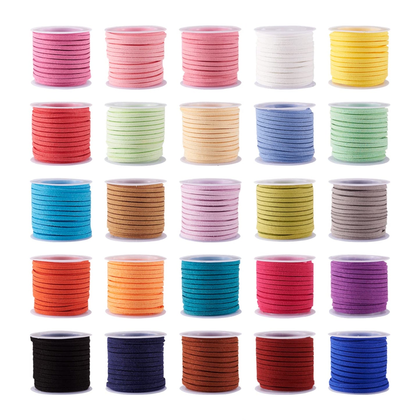 Pandahall 25Rolls 3x1.5mm Mixed Color Faux Suede Cord Lace Leather Strap String Thread Bracelet Craft Jewelry Making 5m/roll