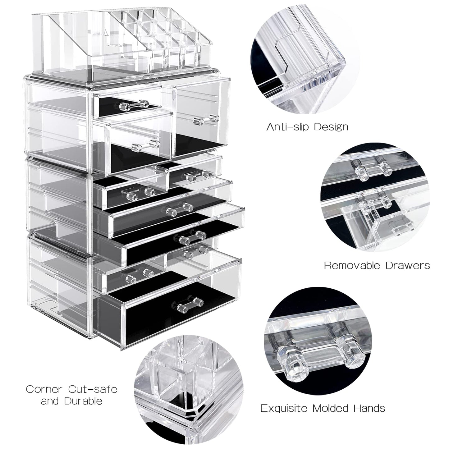 DILIBRA Acrylic Makeup Organizer, Stackable Clear Cosmetic Display Case with 10 Drawers, Large Skin Care Storage Organizer Display Box for Jewelry Hair Accessories Vanity Bathroom Counter Dresser