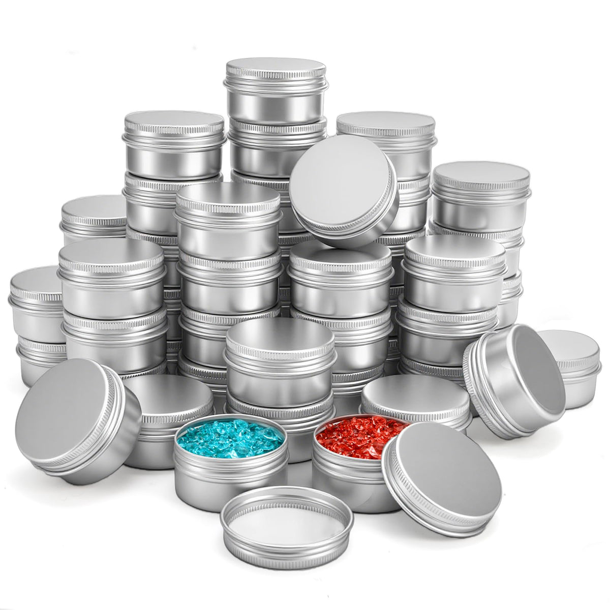 Tosnail 60 Pieces 1 oz Containers with Lids, Lip Balm Containers, Tin Cans with Lids Small Candle Jar Metal Tin Containers Salve Tins