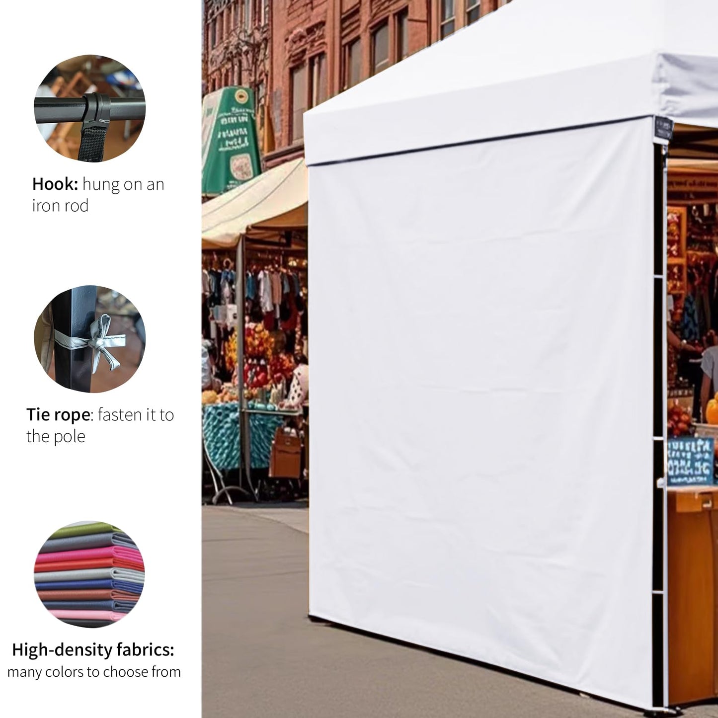 ZONGTI 10x10 FT Instant Canopy Tent Sidewall, Waterproof & UV Protection for Pop Up Canopy Tent - Privacy Wall for Camping, Market Stall, Outdoor Events (3 Pack Sidewall Only, No Frame or Top) (White)
