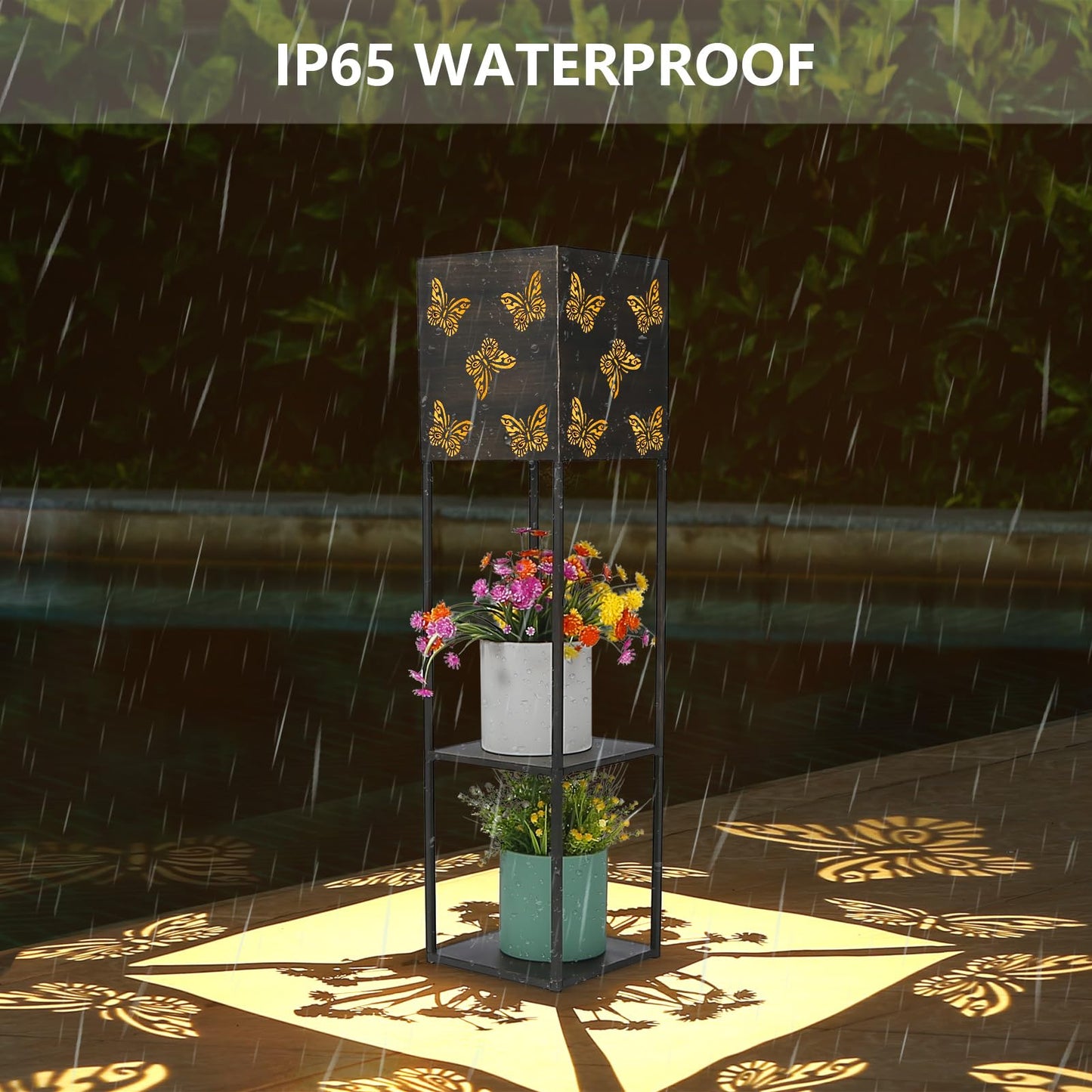 Butterfly Solar Lantern Outdoor Waterproof, 31inch Tall Large Garden Lanterns Solar Powered with 2-Tier Plant Stand, LED Pathway Lights for Outside Porch Patio Yard Balcony Christmas Decor Warm White