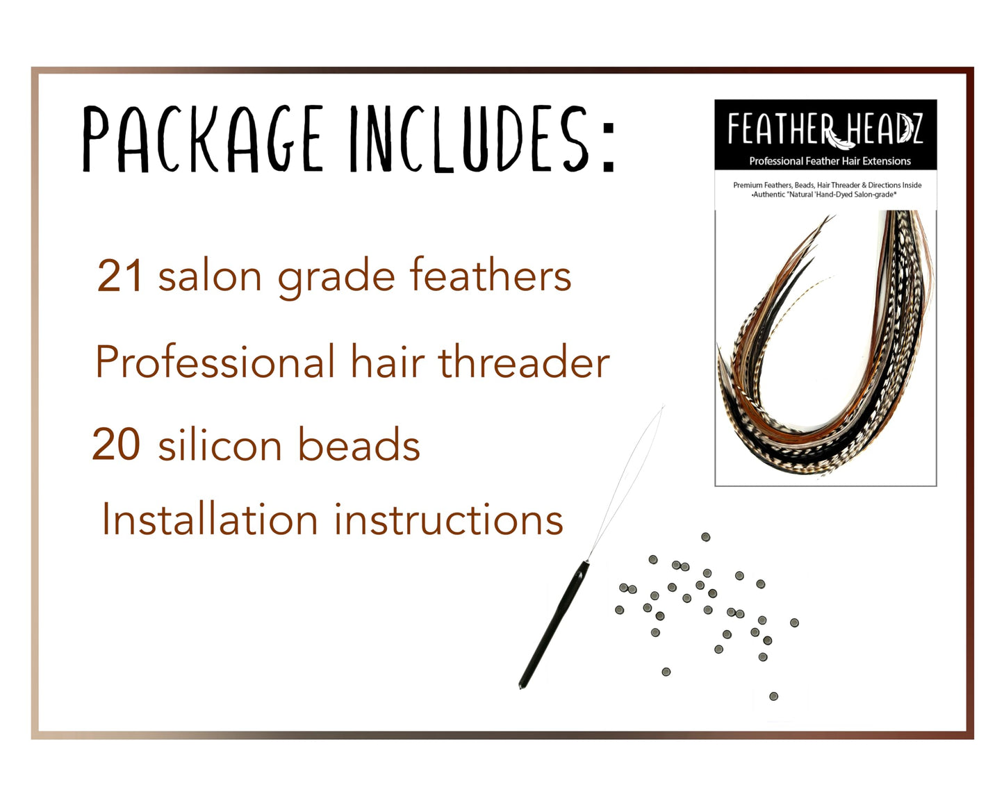 21 Natural Color Hair Extensions – 9”–14” Long – DIY Rooster Kit with 20 Micro-Link Beads – 100% Real Feathers – Eye-Catching Boho Style
