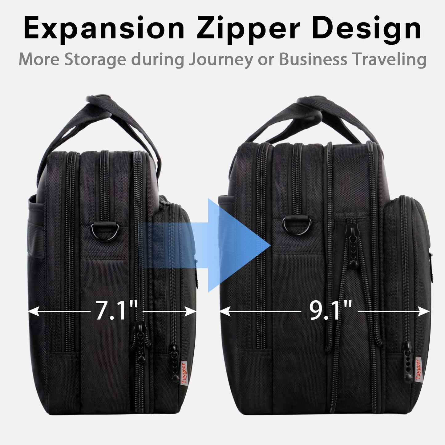 Taygeer 17 Inch Laptop Bag Briefcase Men Professional Waterproof Messenger Bag, Expandable Business Computer Bag ，Black