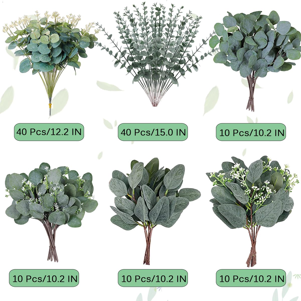 WONICE Mixed Eucalyptus Leaves Stems Bulk Artificial Silver Dollar Leaves Picks Dried Eucalyptus Bundle Faux Spray for Wedding Vase Bouquet Decor (120, Green)