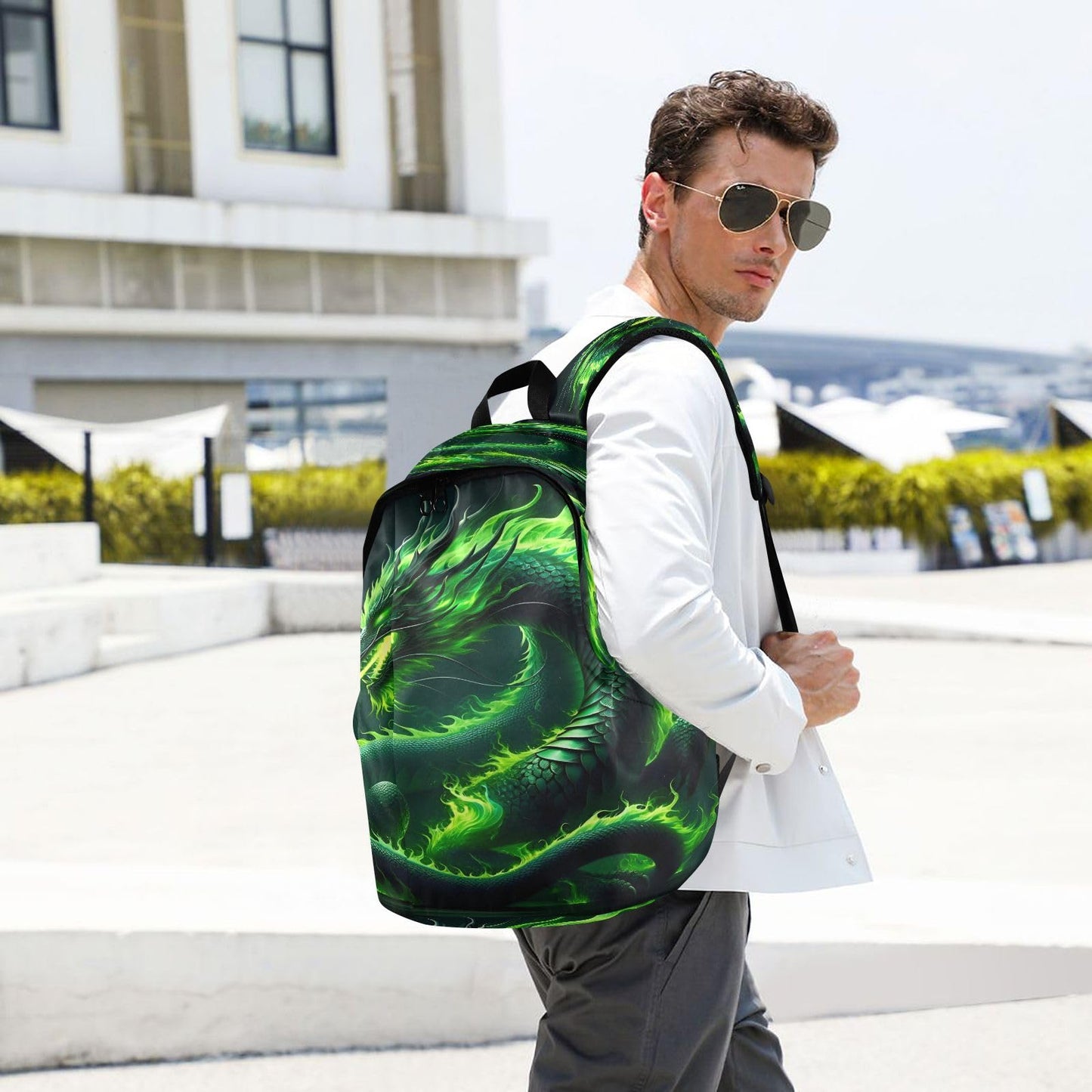 Green Fire Dragon Travel Backpack for Women Men Laptop Backpack College Bookbag Large Capacity Computer Backpacks for Work Travel, Green Fire Dragon, One Size