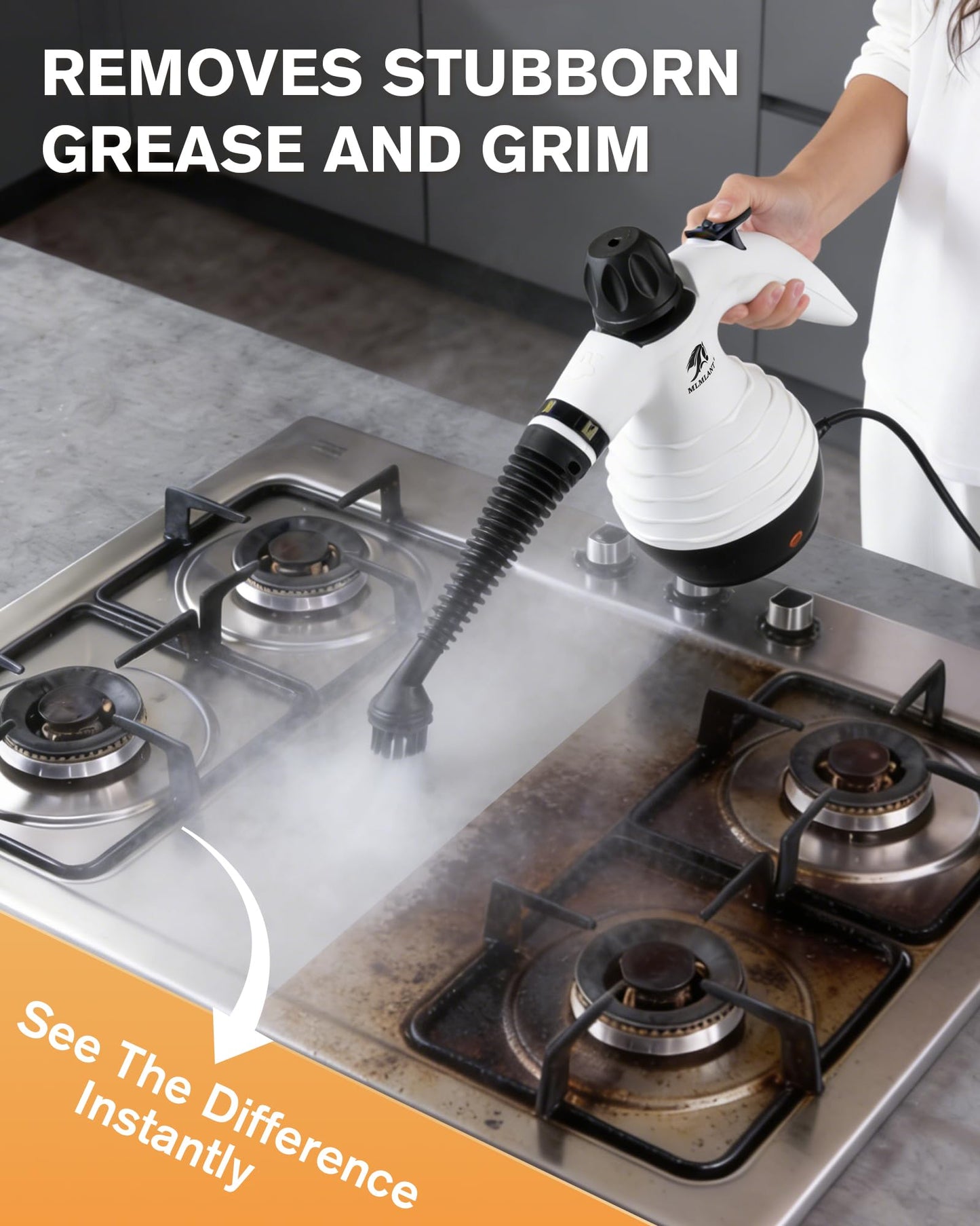 MLMLANT Steam Cleaner, Multi-functional Handheld Steam Cleaner with Safety Lock and 10-piece Accessory Set, Suitable for Steam Cleaning Carpets, Sofas, Mattresses, Car Seats, Kitchens, etc.