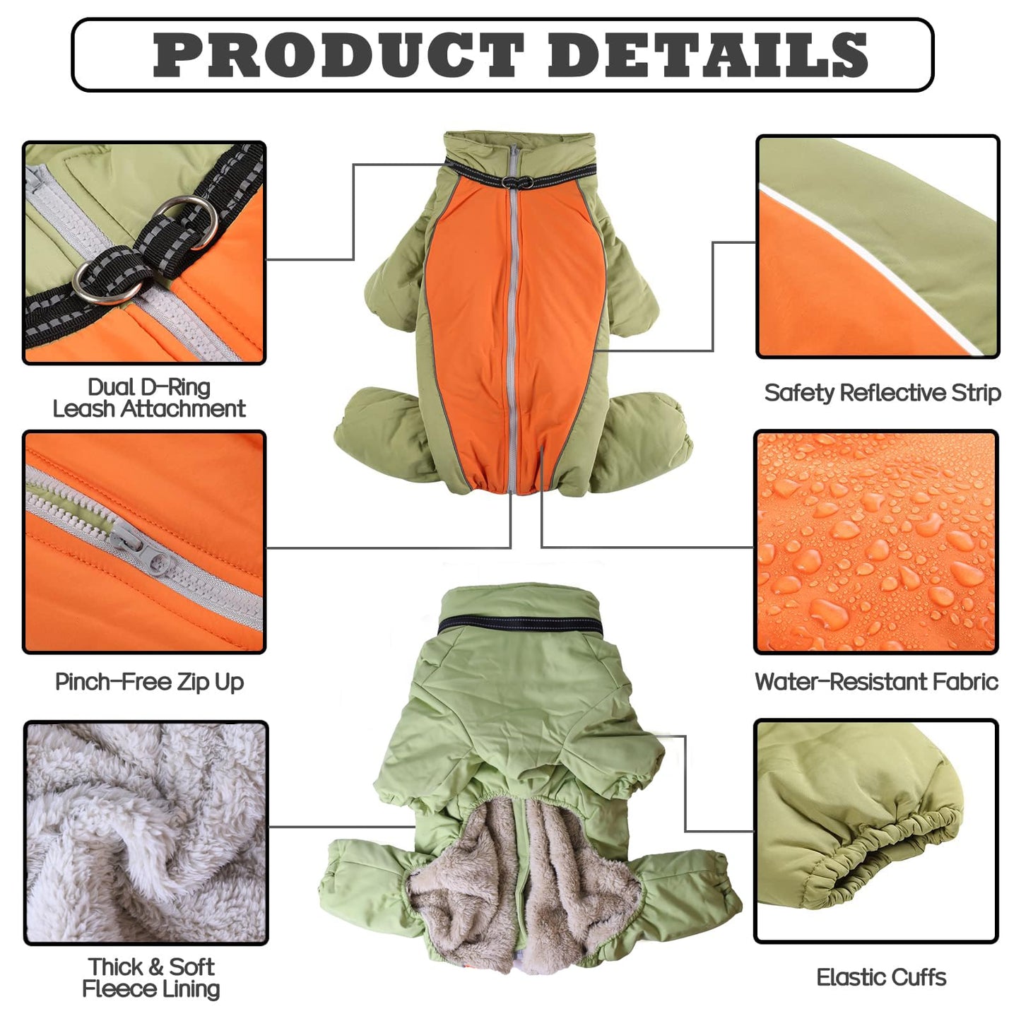 Dogs Thick Toasty Warm Coat, Zip Up Windproof Winter Snowsuit with Harness, Reflective Fleece Lined Dog Jacket for Medium Large Dogs, LightGreen,30