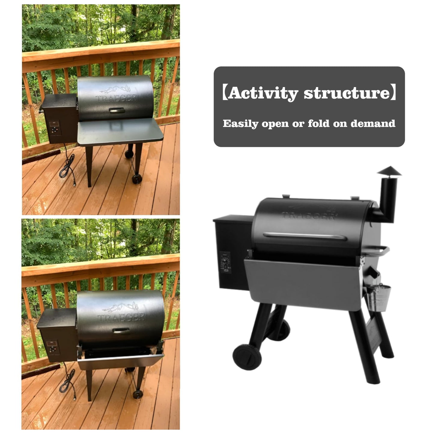 25x12” Folding Front Shelf for Traeger Pro 575/22, Ironwood 650, BAC362, Mesa/Century/Eastwood 22 | Heavy-Duty Grill Accessory | Barbecue Stand Shelves | 30lb Capacity & Space-Saving Design