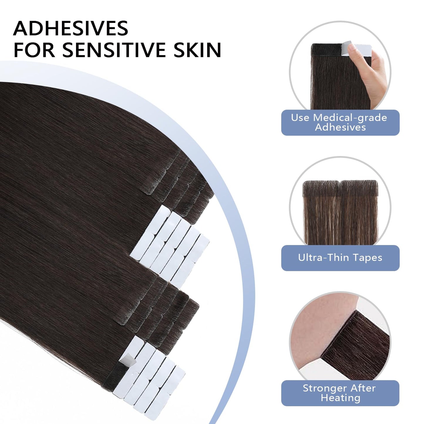 COOKAYU Tape in Hair Extensions Human Hair Brown 14 Inch Remy Human Hair Tape in Extensions Seamless Tape in Human Hair Extensons Darkest Brown 20 Pieces 30g（#2-14inch）