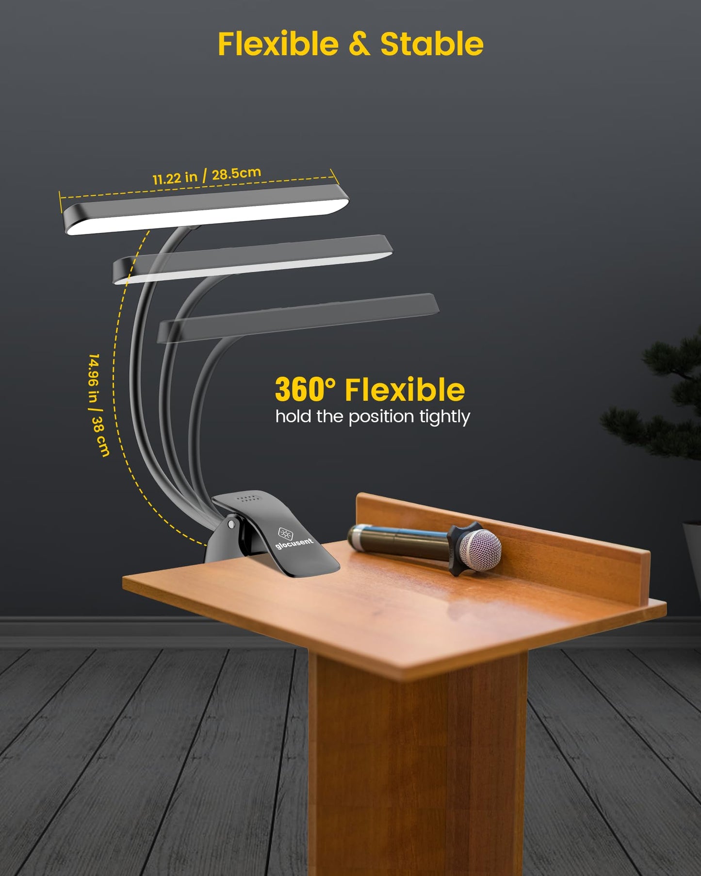 Glocusent 57-LED Super Bright Music Stand Light – Eye Caring Clip On Piano Lamp with 3 Color Modes & 5 Brightness Levels, USB-C Rechargeable, Up to 140 Hrs, Ideal for Sheet Music, Piano, Guitar