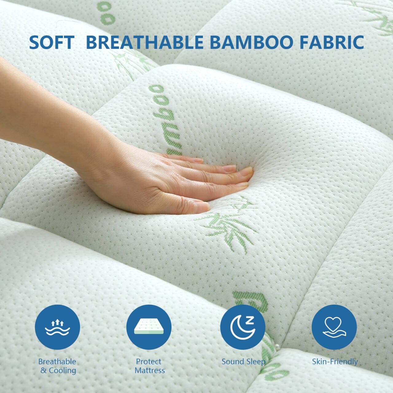 Bamboo Mattress Topper Full Size, Cooling Extra Thick Breathable Double Mattress pad with 8-21" Deep Pocket, Soft Quilted Fitted Mattress Cover with Down Alternative Fill, 54 x 75 Inch