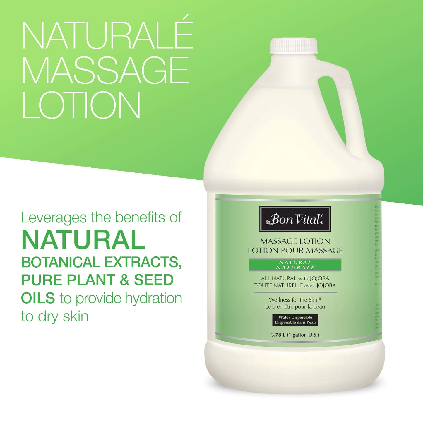 Bon Vital' Naturale Massage Lotion Made with Natural Ingredients for an Earth-Friendly & Relaxing Massage, All Natural Moisturizer, Relieves Muscle Soreness and Increases Circulation, 1 Gallon Bottle
