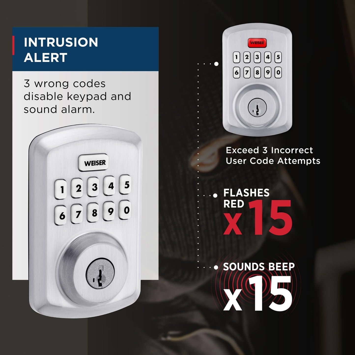 Weiser Powerbolt 3 Satin Chrome Keyless Entry Door Lock/Deadbolt Lock, 10-Button Keypad Door Lock with Auto Lock and 12-Month Battery Life, Electronic Door Locks for Front Door, Home Décor