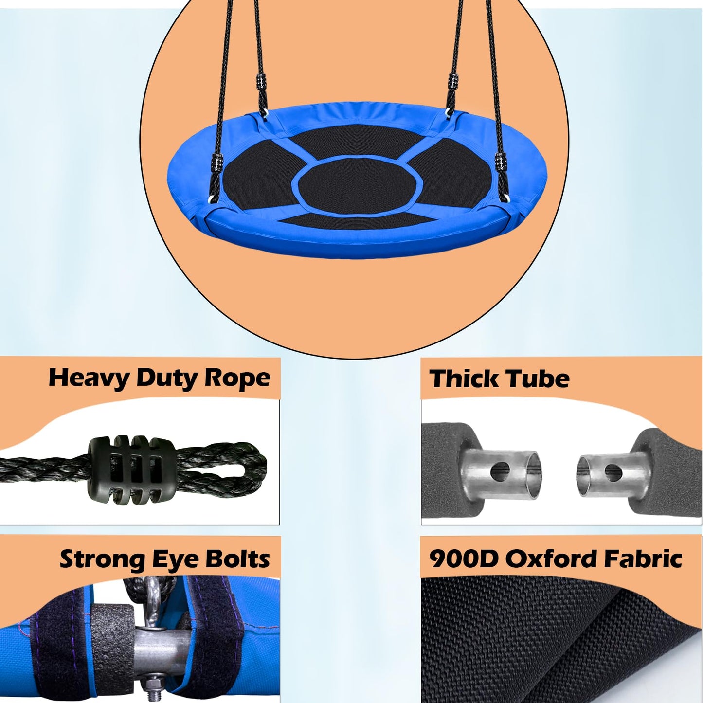 40 Inch Blue Saucer Tree Swing Set for Kids Adults 500lb Weight Capacity Waterproof Flying Swing Seat Outdoor Playground, Backyard