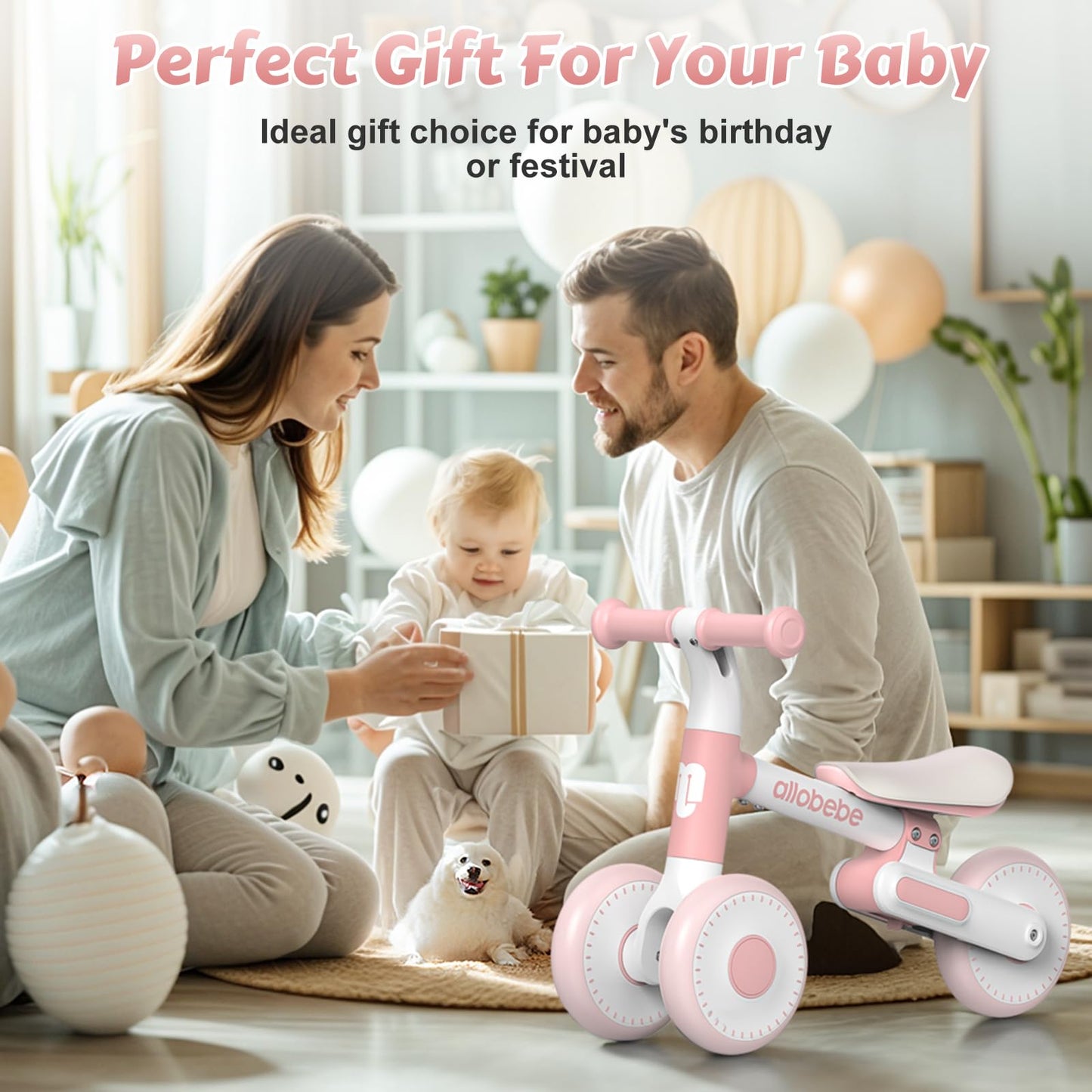 allobebe Baby Balance Bike for 12-24 Month, Gifts and Toys for 1 Year Old Girls Boys, Foldable No Pedal Toddler First Bike, Best First Birthday Baby Bike Gifts