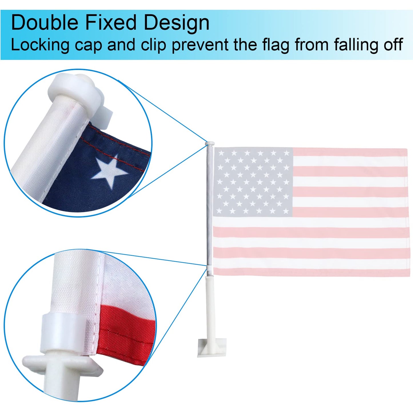 Car Flag Poles 20 Inches Long With Locking Cap And Retaining Clip White Plastic Heavy Duty Flag Pole For Car Windows Pack Of 12