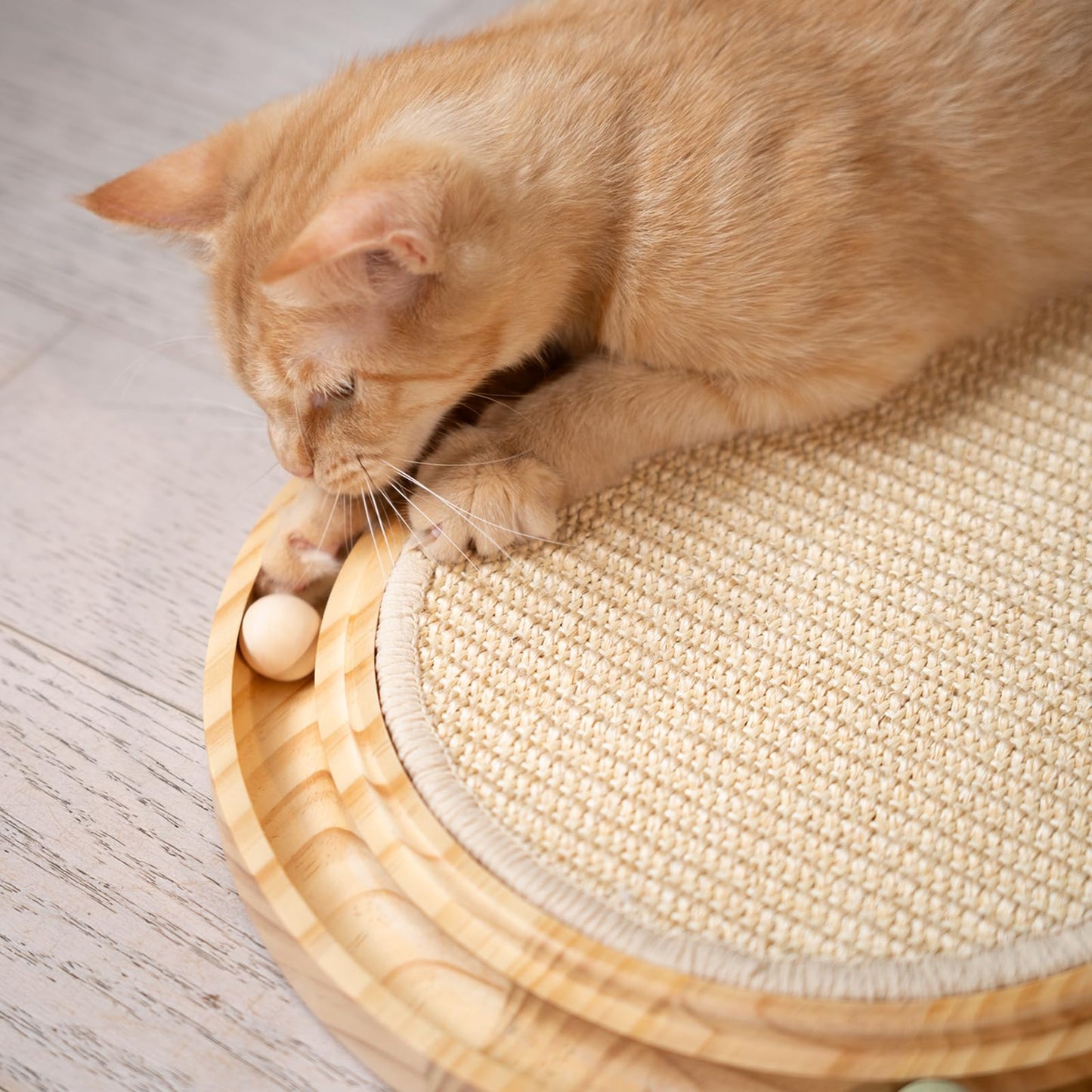 CHEERHOME PETS Sisal Cat Scratcher Toy with Ball Track Wooden Interactive Cat Toy for Indoor Cats Scratch Pad, Physical Exercise for Kitty and Medium Cat