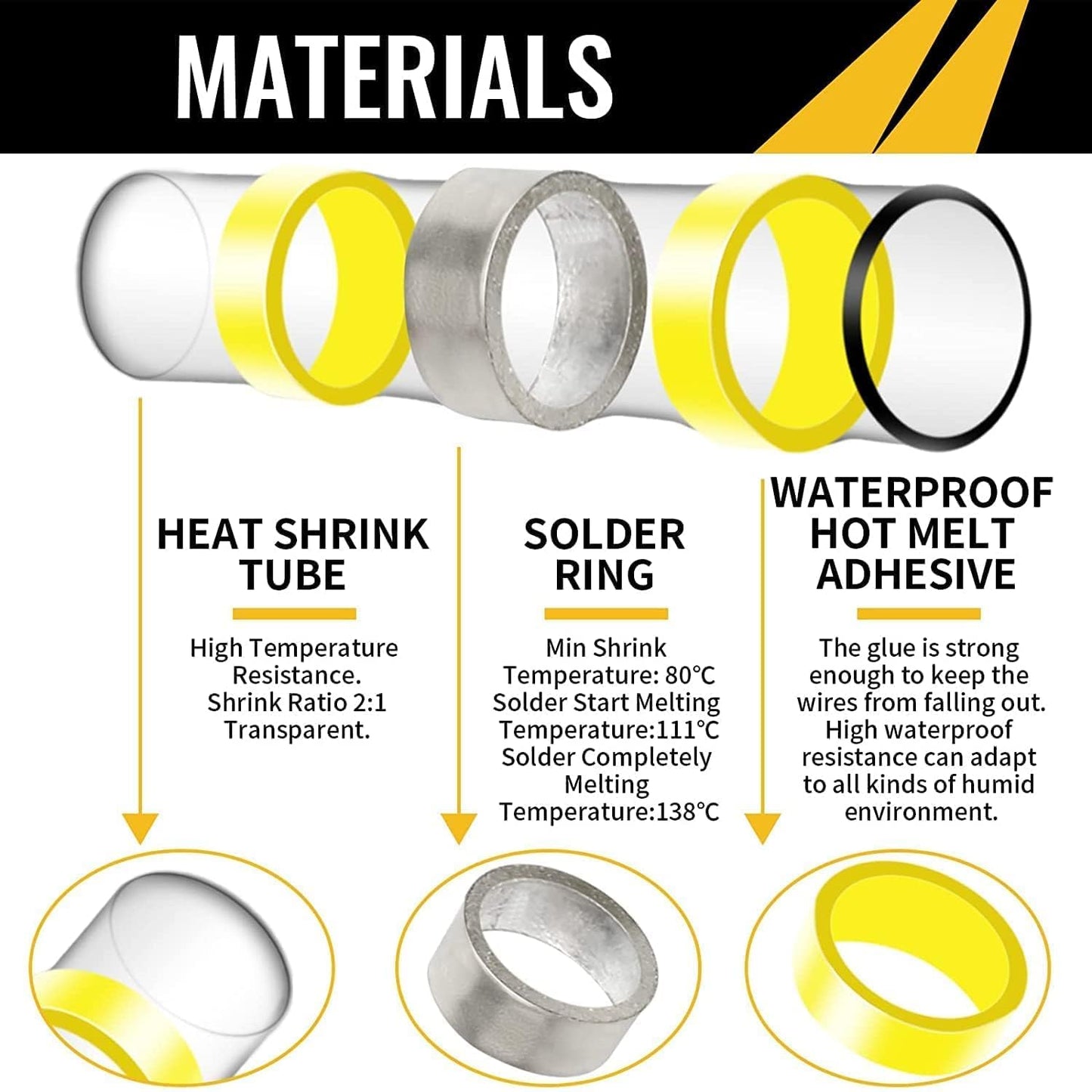 500PCS Solder Seal Wire Connectors, Sopoby Marine Grade Heat Shrink Wire Connectors, Waterproof Solder Wire Terminals, Butt Splice Electrical Connectors Kit