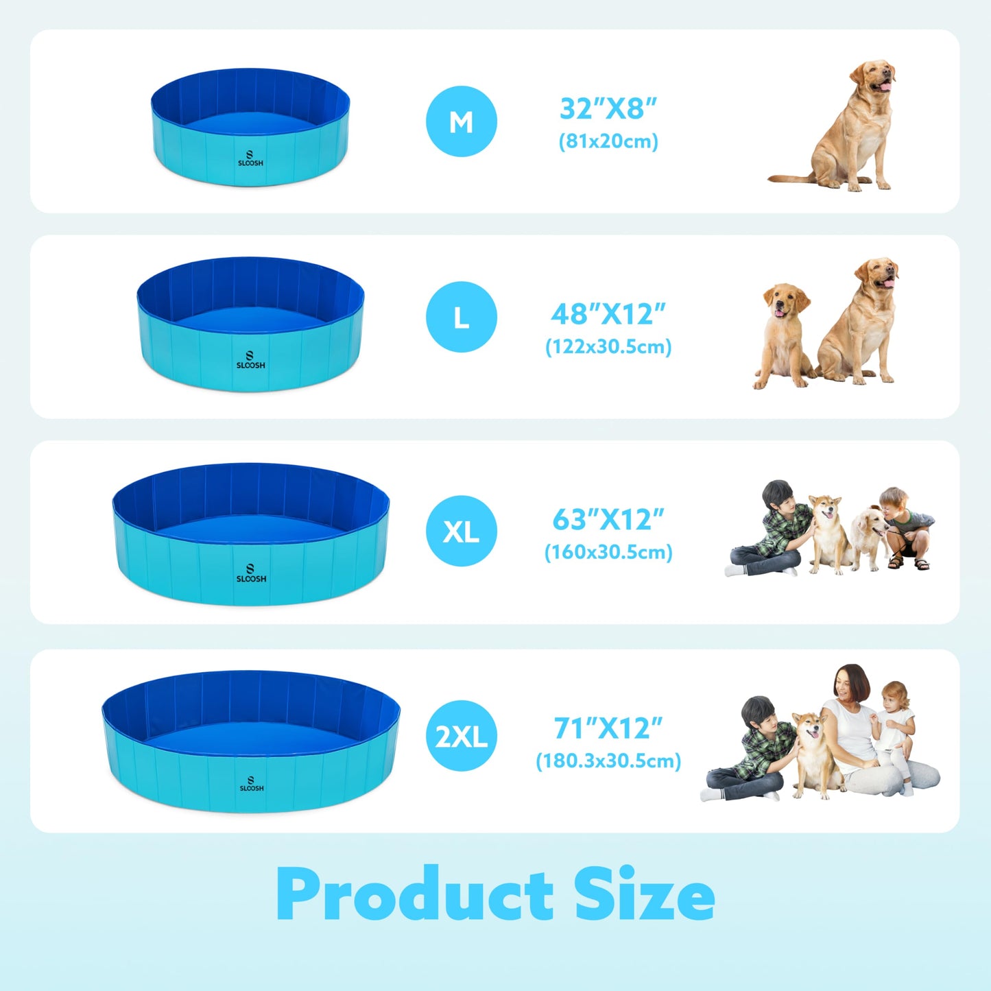 SLOOSH Foldable Dog Kiddie Pool - Portable Hard Plastic Doggie Swimming Pool, Anti-Slip Collapsible Pets Bath Tub Suitable for Kids Toddler Indoor Outdoor Backyard Use (48" x 12", Blue)