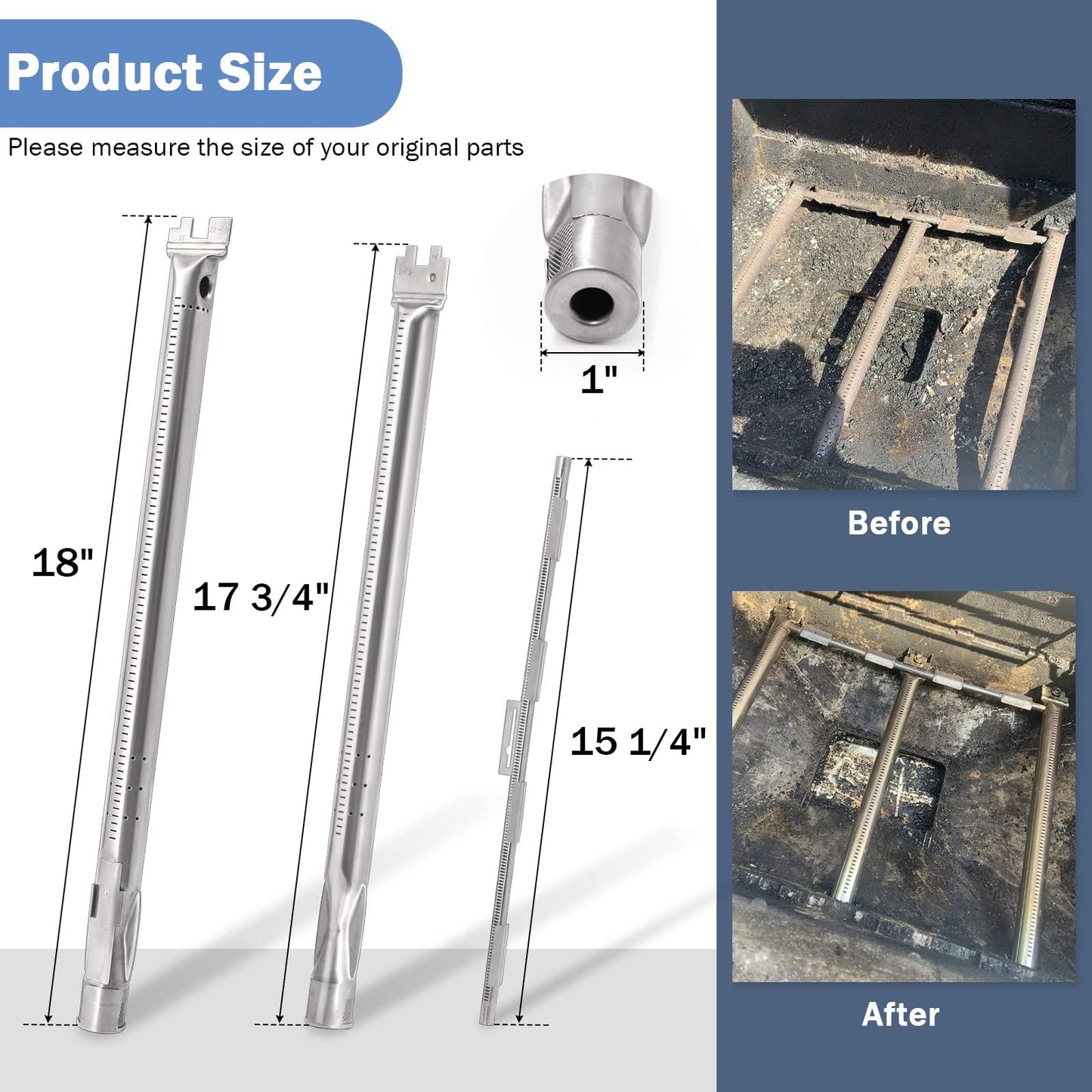 Criditpid Barbecue Replacement Parts for Weber Spirit and Spirit II 300 Series E310 E320 E330 S310 S320 S330 with Front Control, 7636 Flavorizer Bars & 69787 BBQ Burner Tube Kit.
